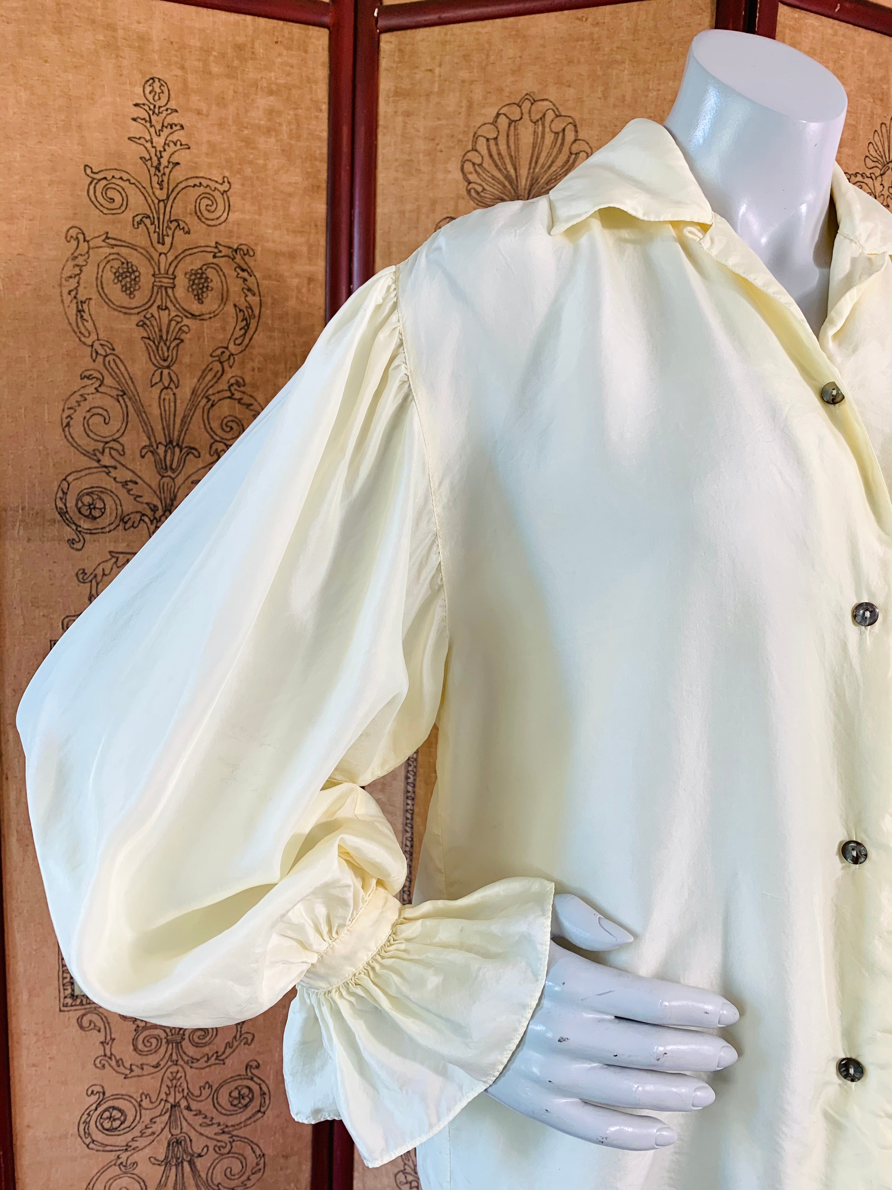 90s Express Poet Sleeve Button Up Silk Blouse — vintage 1990s top
