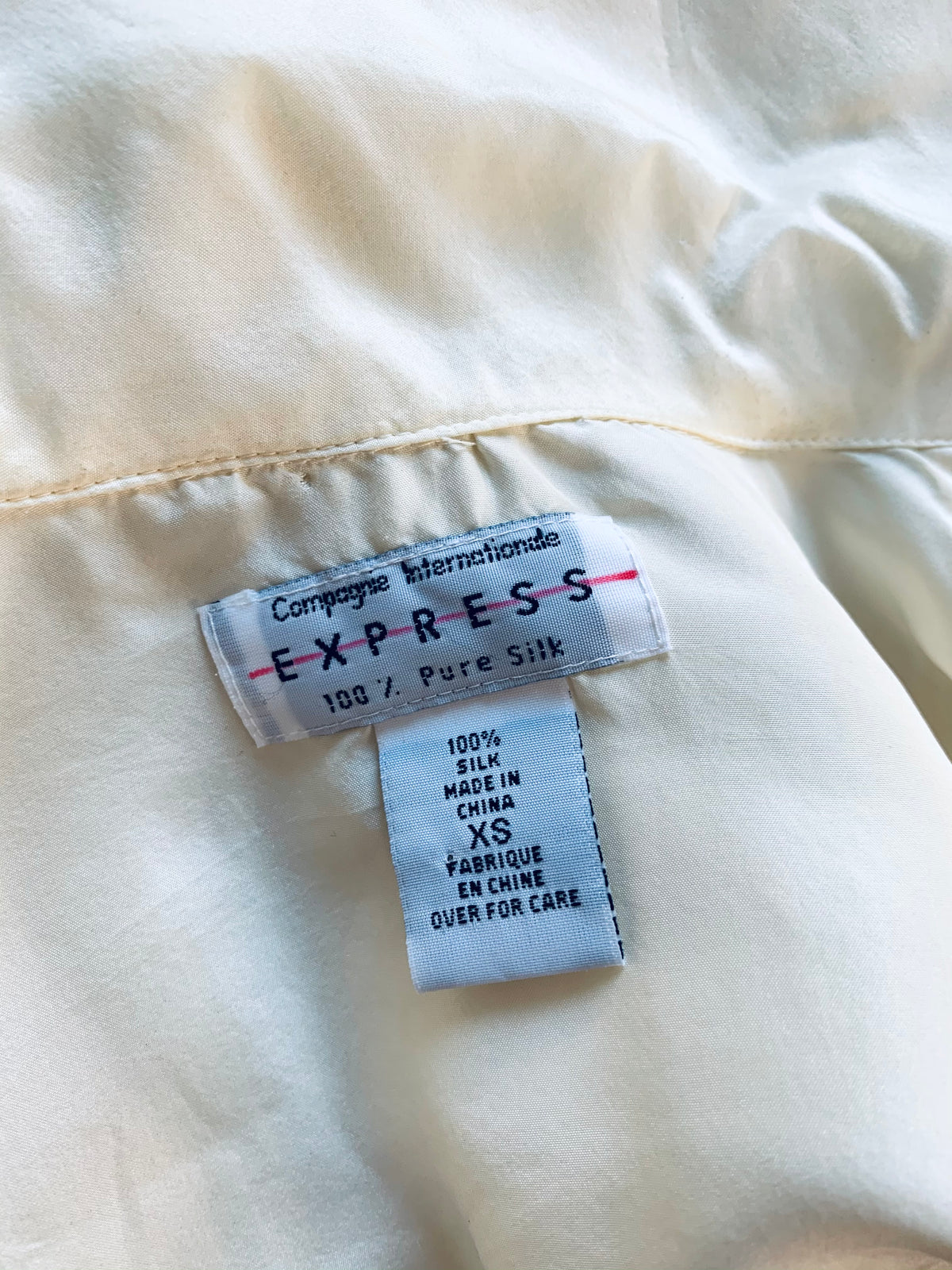 90s Express Poet Sleeve Button Up Silk Blouse — vintage 1990s top