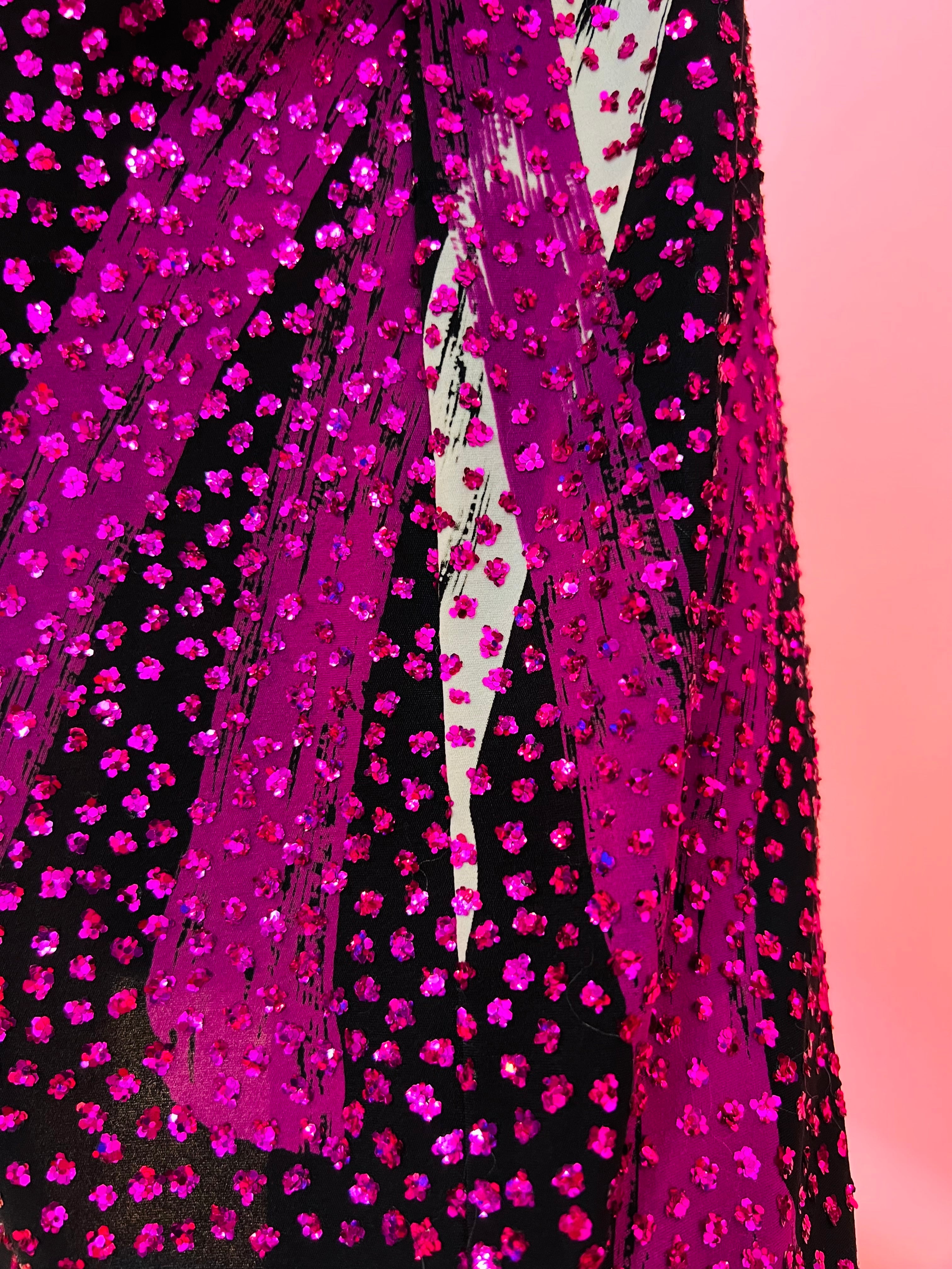 Magenta Glitter Saks Fifth Avenue 70s Disco Caftan — vintage 1970s Saks Fifth Avenue caftan in pink
