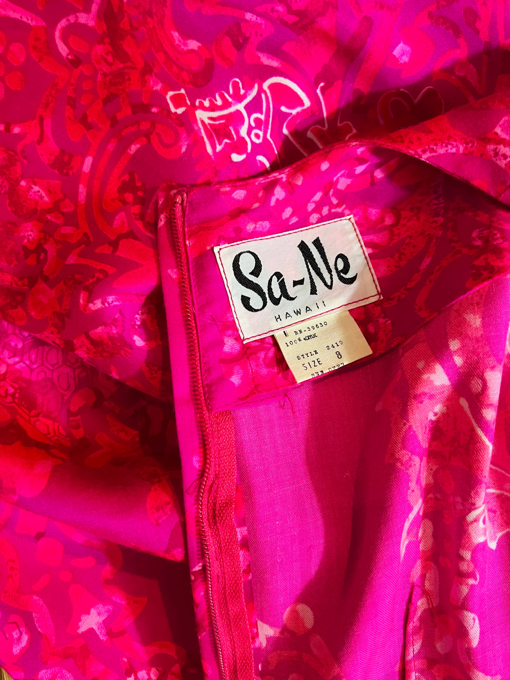 Hot Pink 60s/70s Flutter Sleeve Hawaiian Maxi Dress — vintage 1960s Sa-Ne dress in pink