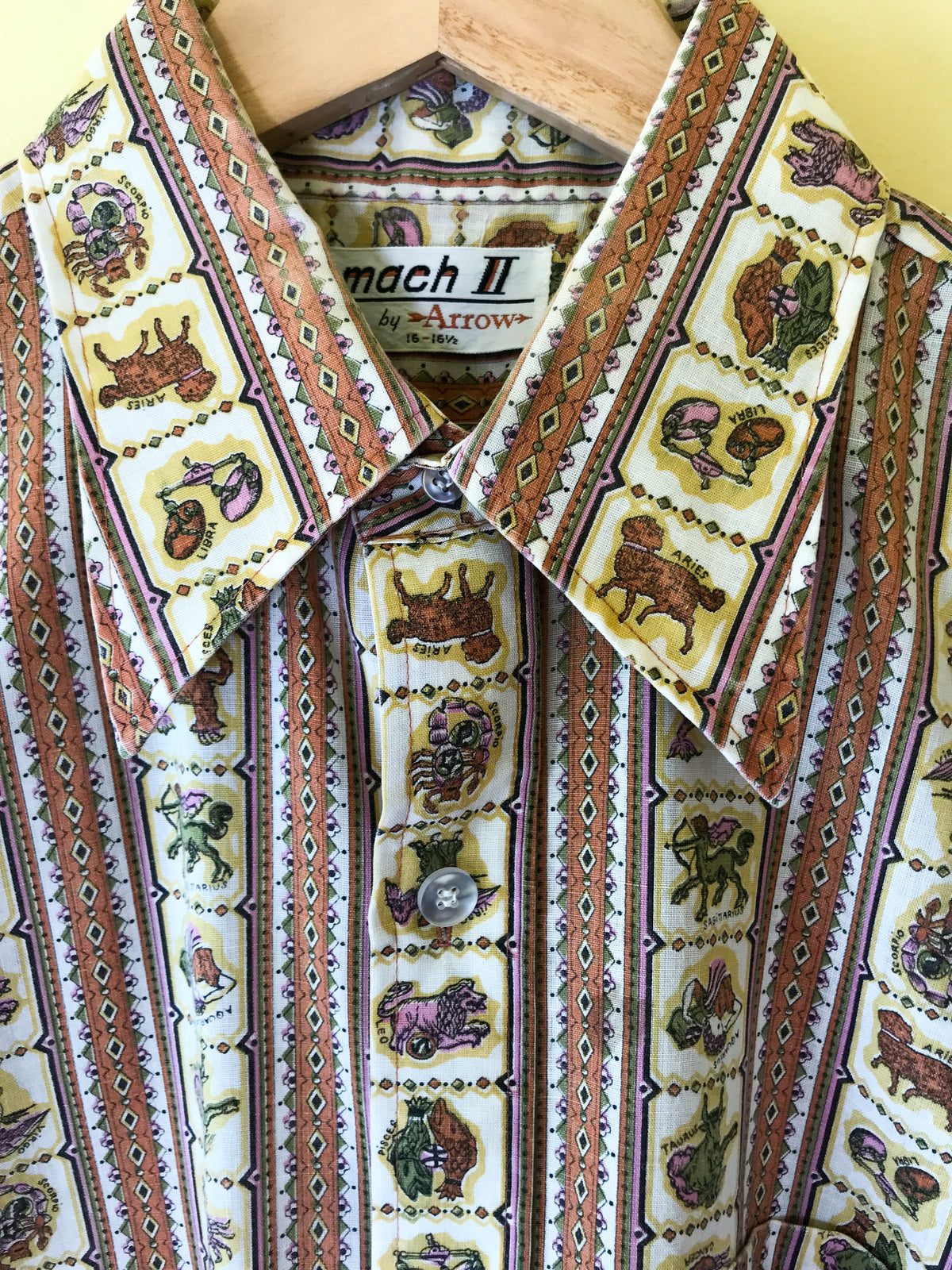 Men's Zodiac Button Up 1970's Shirt — vintage 1970s top in multicolour