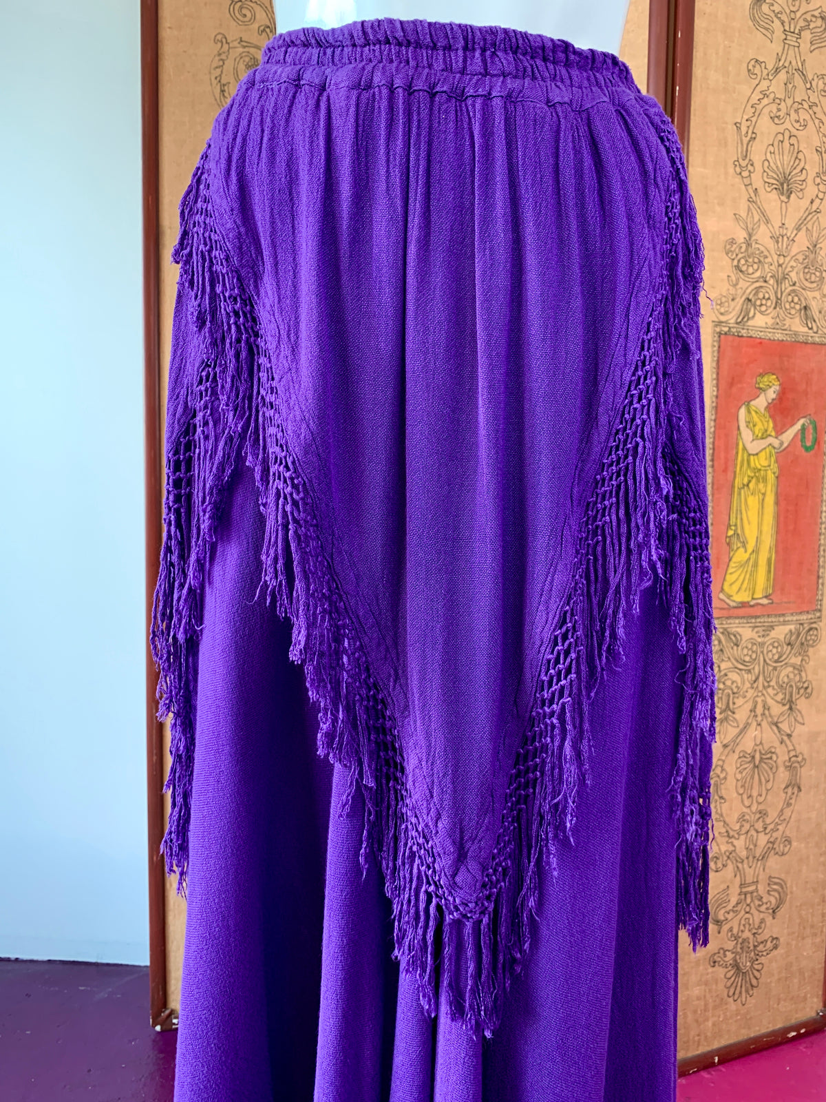 Purple Moroccan Fringe Skirt — vintage bottoms in purple