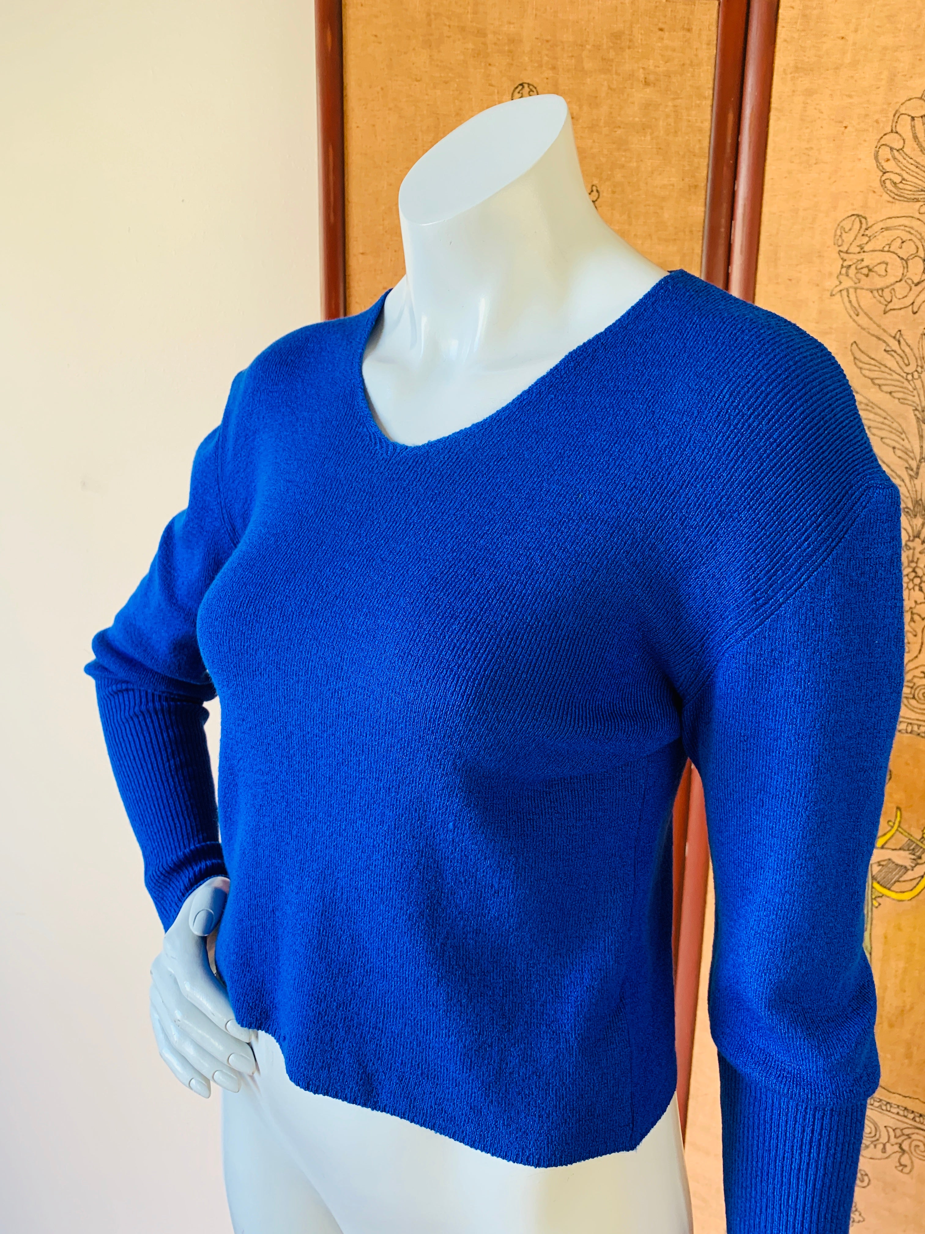 Emporio Armani Royal Blue Cropped Sweater — vintage 1980s Armani top in blue