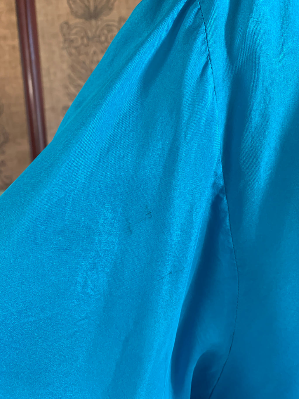 Kenzo Turquoise Silk French Cuff Button Up Blouse — vintage Kenzo jewellery in blue