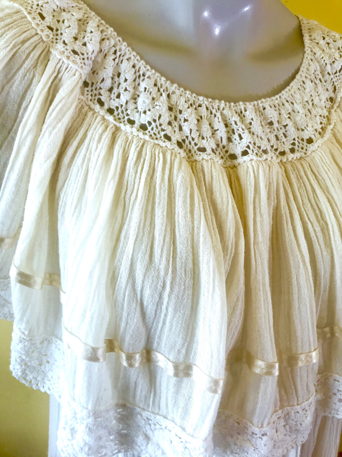 Angelic White Cotton Gauze Dress w Crochet Details — vintage dress in white
