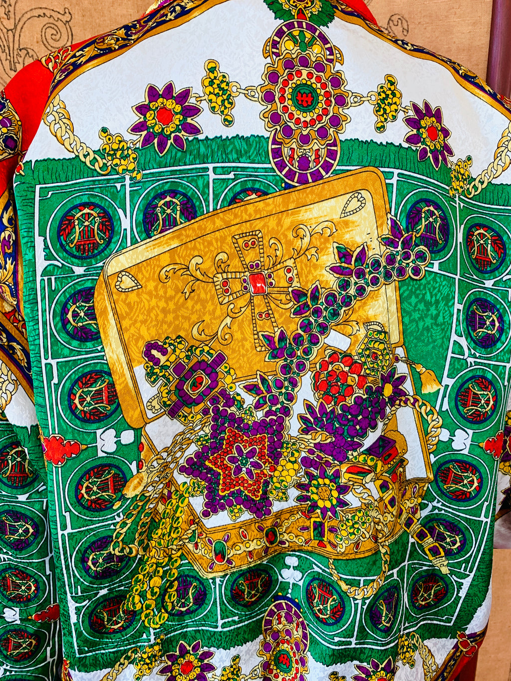 Royal Treasure Print 80s Jacket — vintage 1980s jacket in black, gold