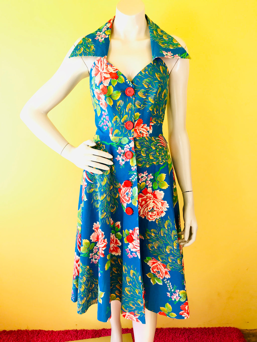 Incredible 50s Button Up Peacock Dress. Sold exclusively at Empress Vintage in Berkeley, CA.