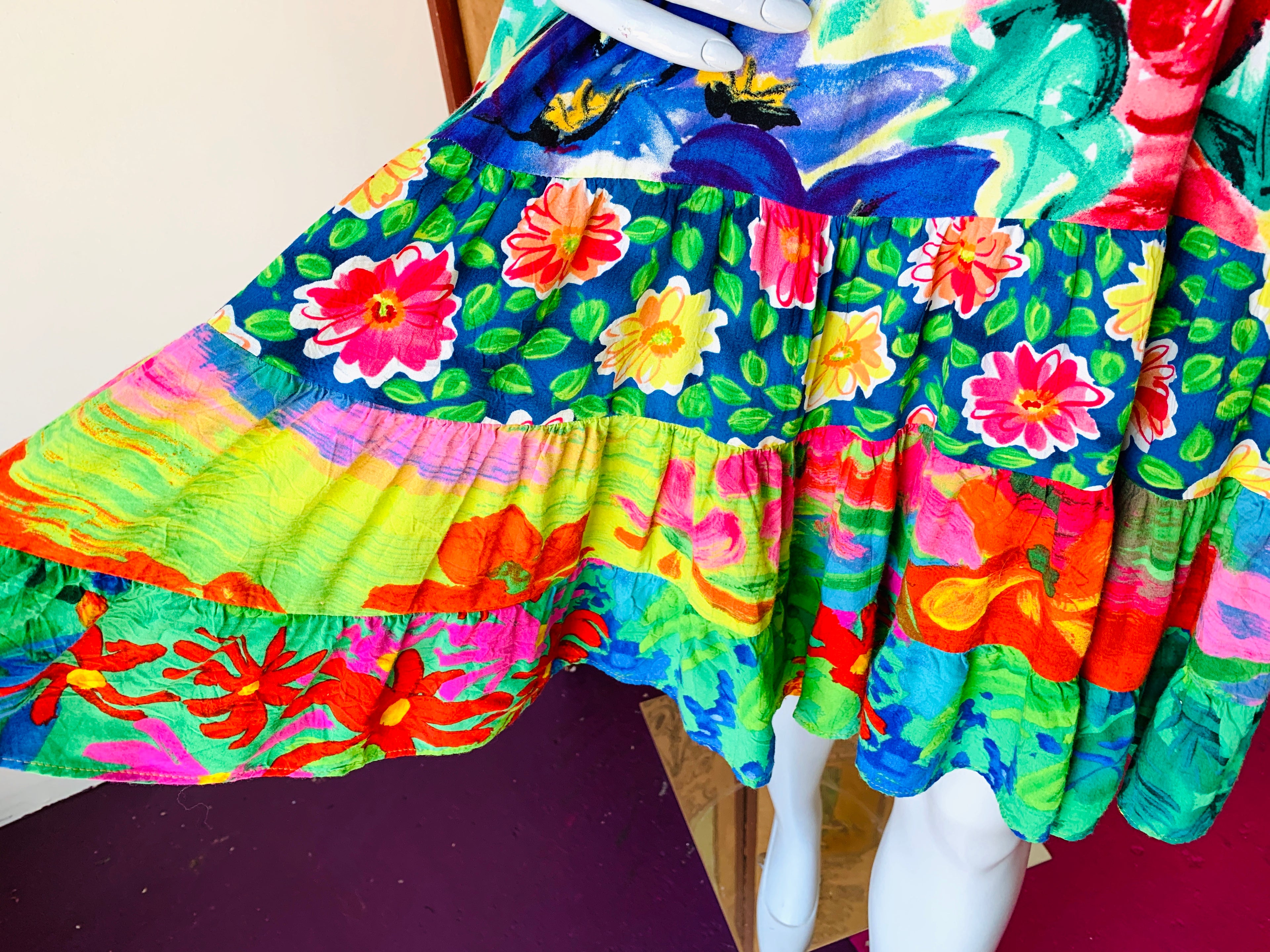 Jam's World 90s Babydoll Rainbow Floral Summer Dress — vintage 1990s dress in multicolour