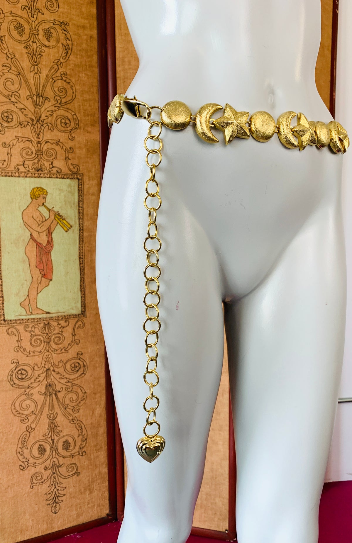 Cosmic Gold Moon & Stars Belt — vintage 1990s belt in gold