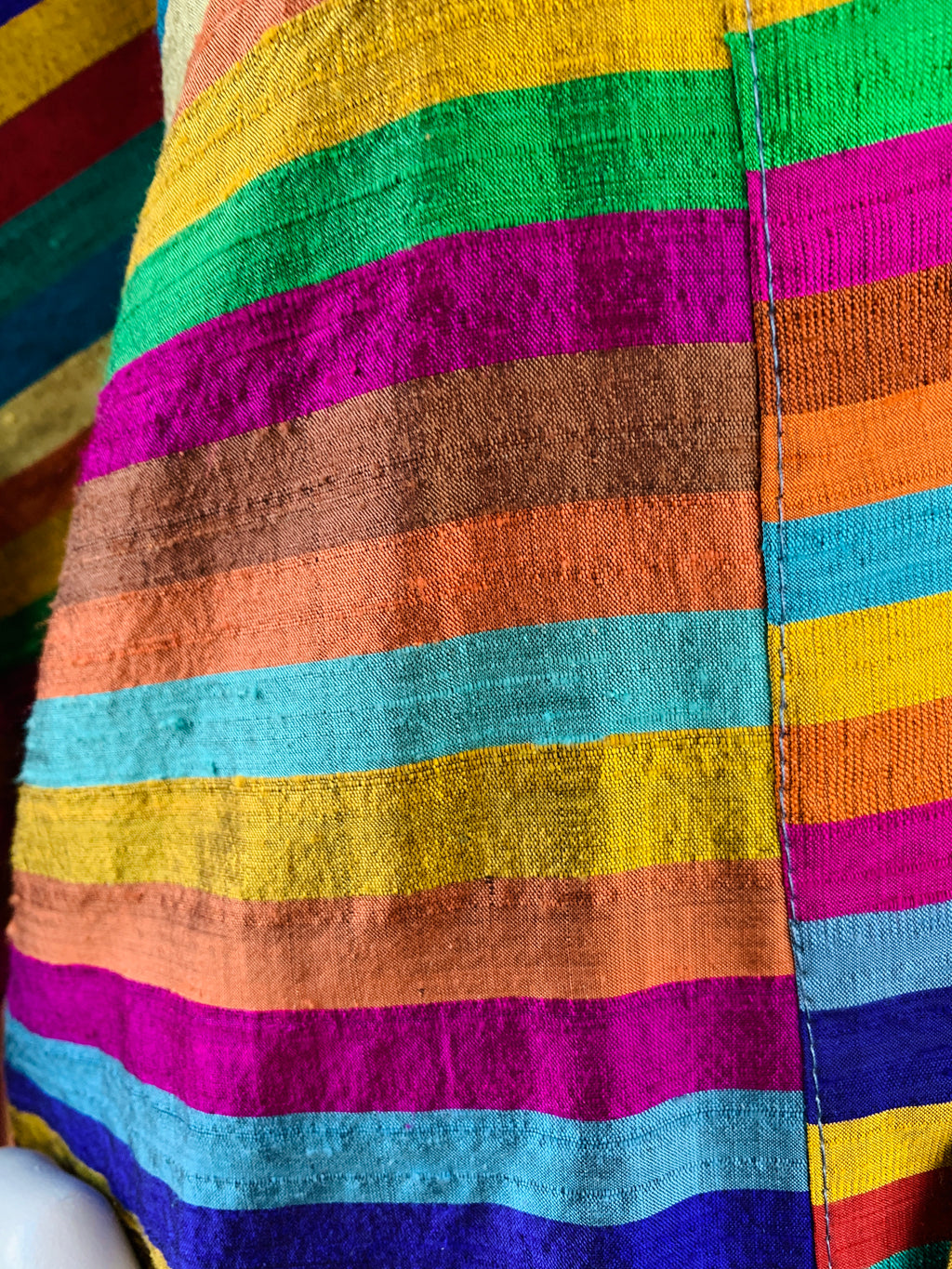 Silk Rainbow Striped Mini Kimono Duster — vintage 1990s Emily Wetherby jacket in multicolour