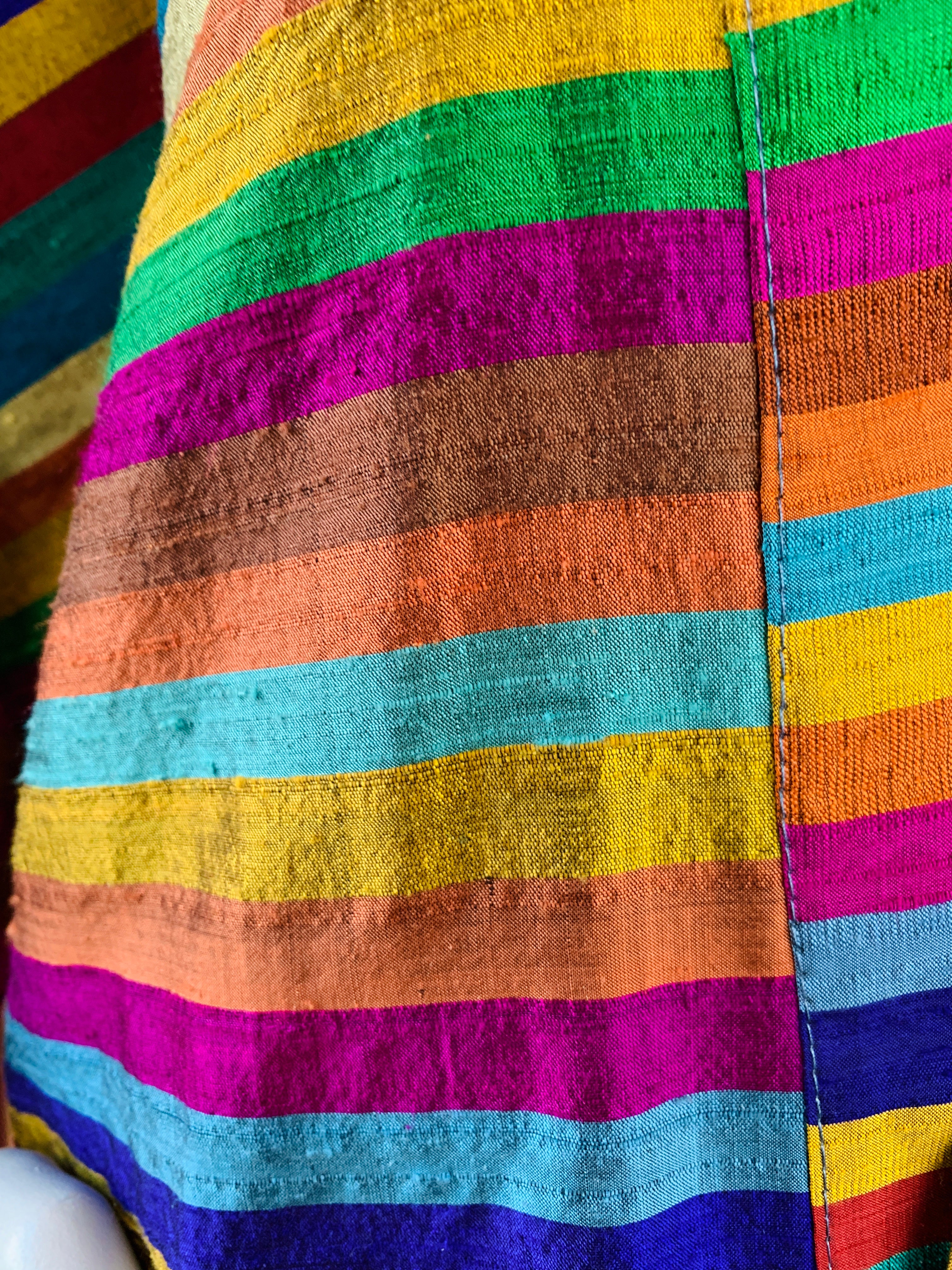 Silk Rainbow Striped Mini Kimono Duster — vintage 1990s Emily Wetherby jacket in multicolour