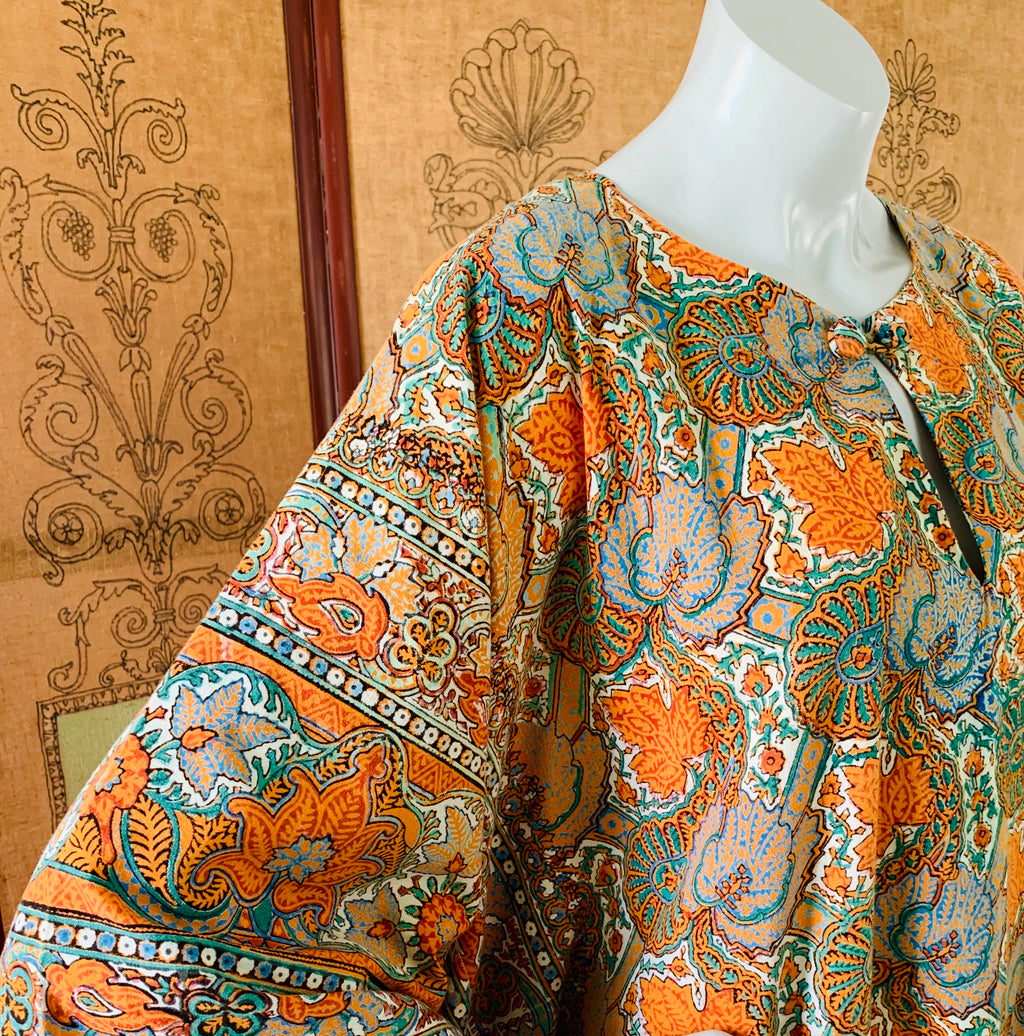 1970s Block Print Cotton Paisley Caftan — vintage 1970s dress
