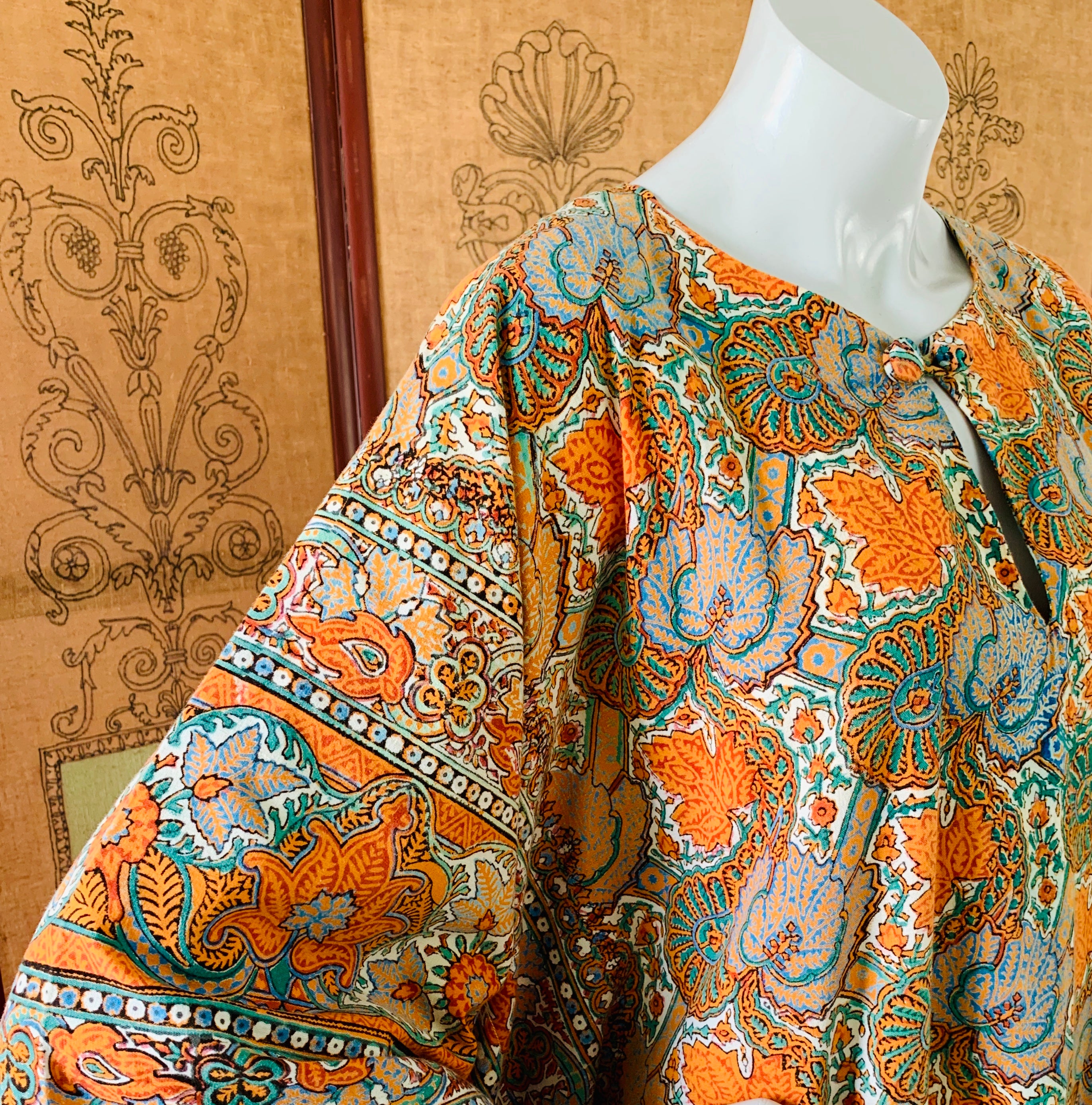 1970s Block Print Cotton Paisley Caftan — vintage 1970s dress