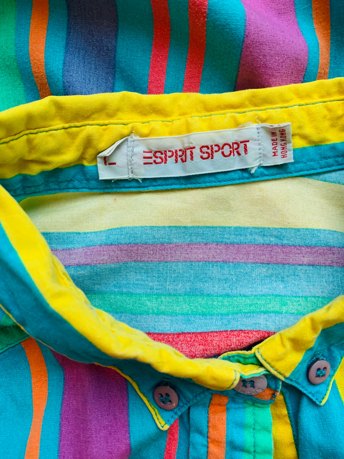 Striped Esprit Sport 90s Colorful Long Sleeve Button Up Shirt — vintage 1990s top in blue, multicolour