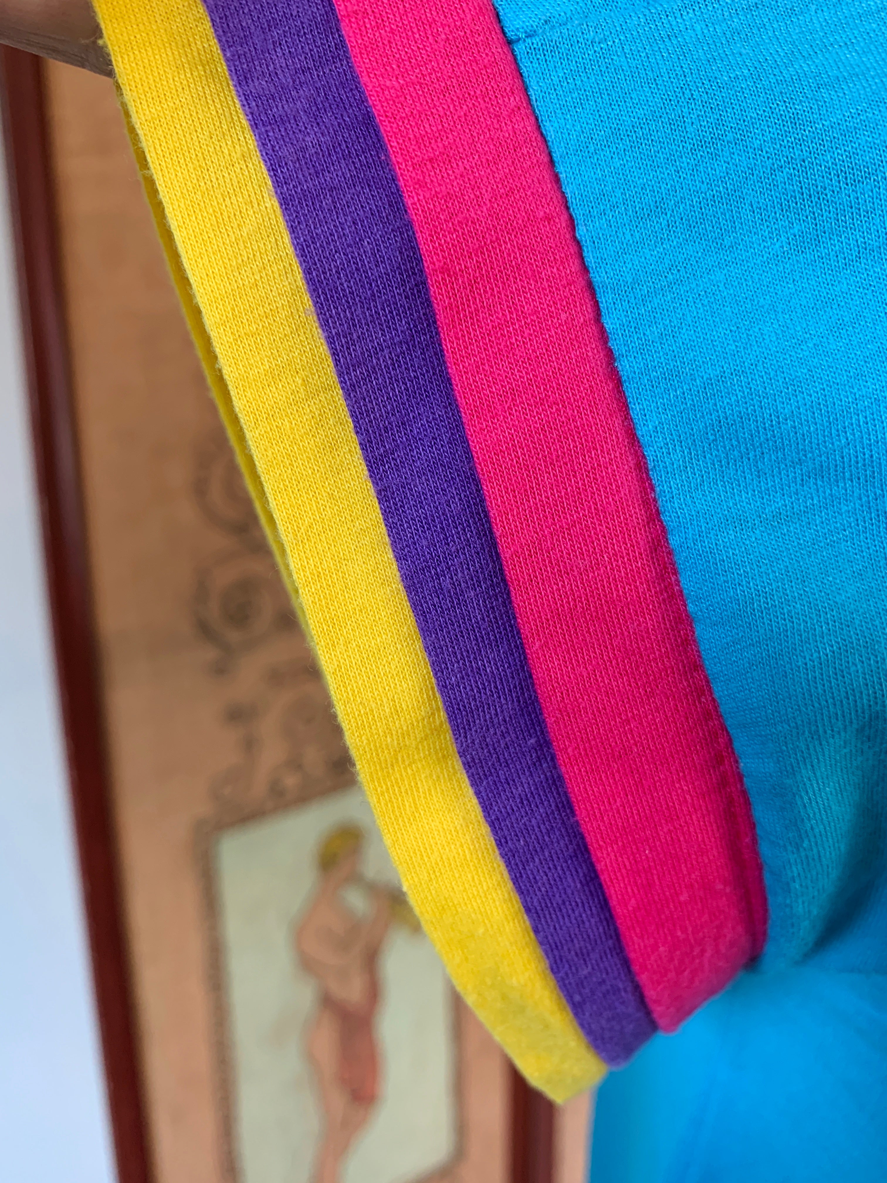 Turquoise Blue T-Shirt with Triple Layered Details — vintage 1990s top in blue