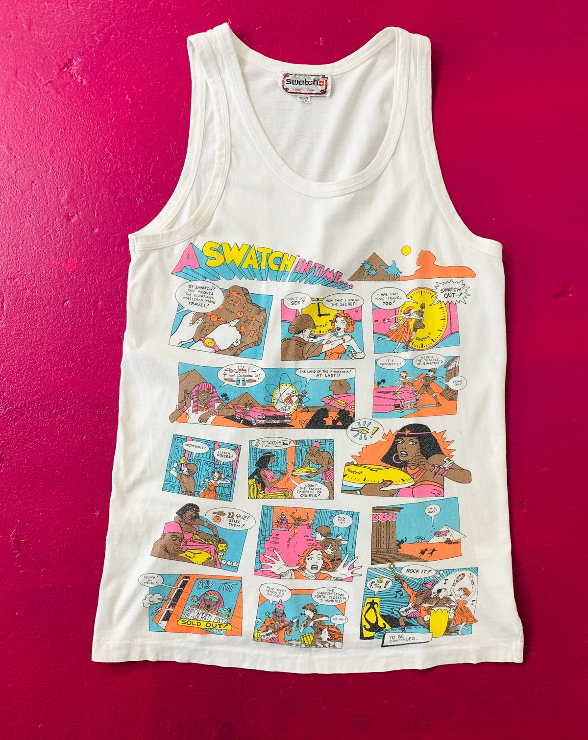 Swatch Time Travel Comic Print Tank Top — vintage 1980s top