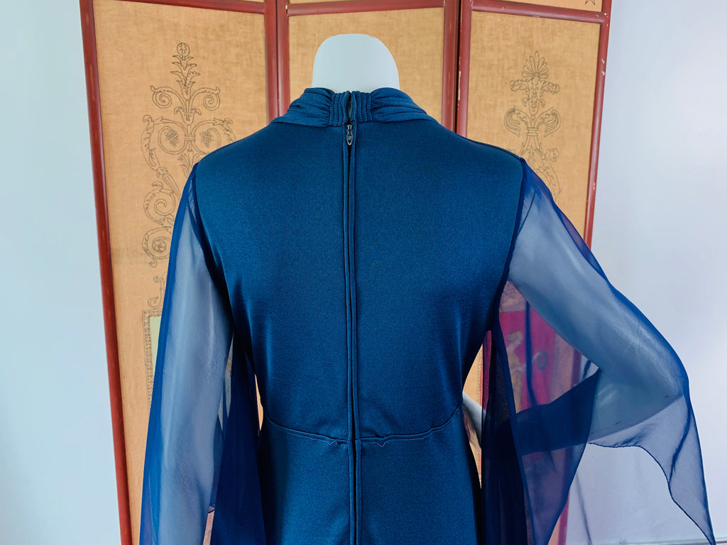 Dark Blue Angelic 1970s Maxi Dress — vintage 1970s dress in blue