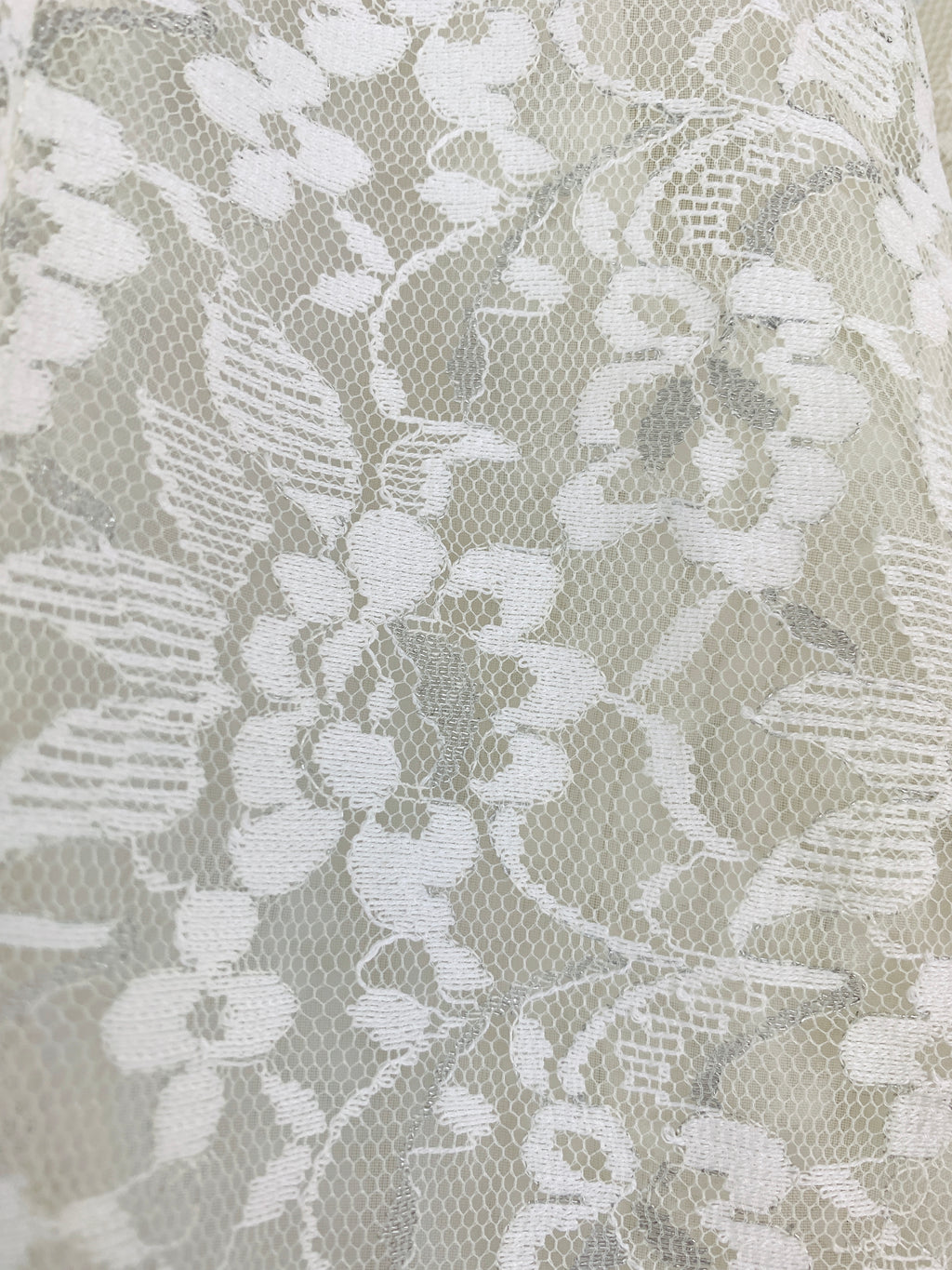 White Lace Metallic Silver Detail Summer Haori Kimono Jacket — vintage 1970s jacket in white, silver