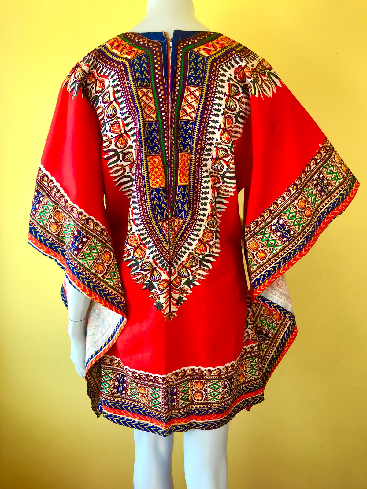 70s Orange + Earth Tone Wizard Sleeve Mini Caftan — vintage 1970s dress in orange, brown