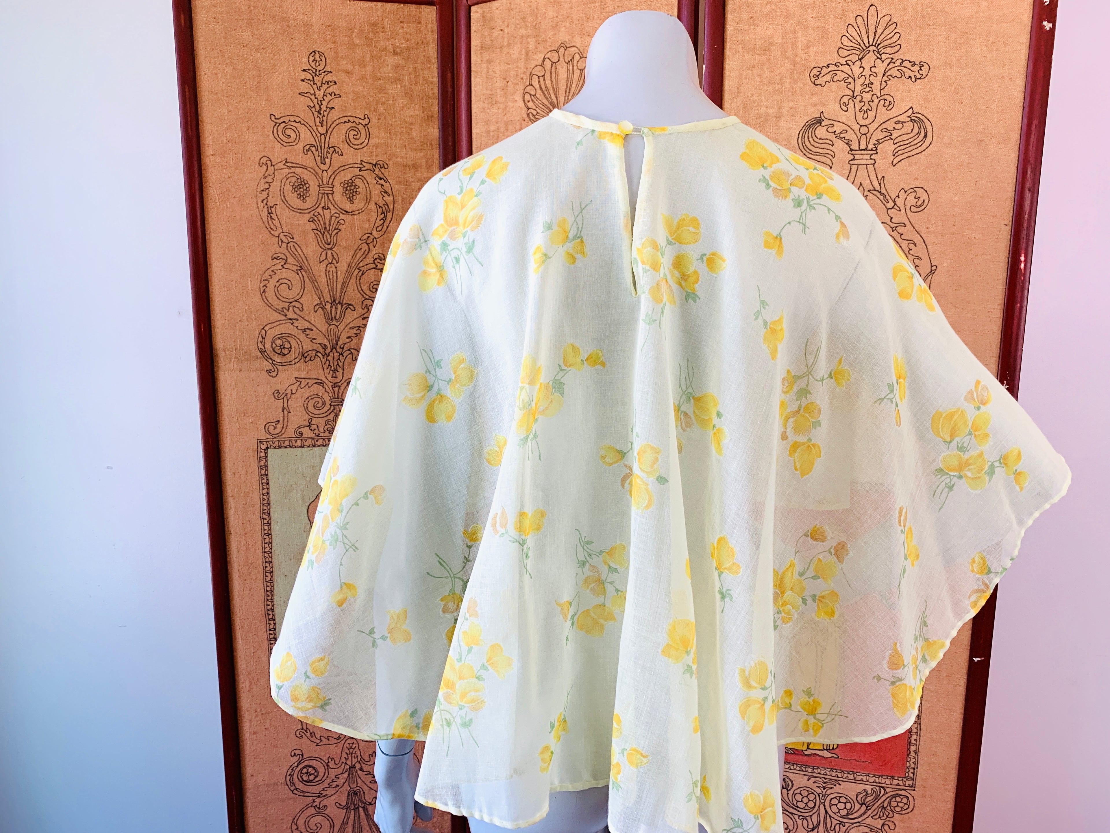 Pale Yellow 1970s Sheer Cape — vintage 1970s jacket in yellow