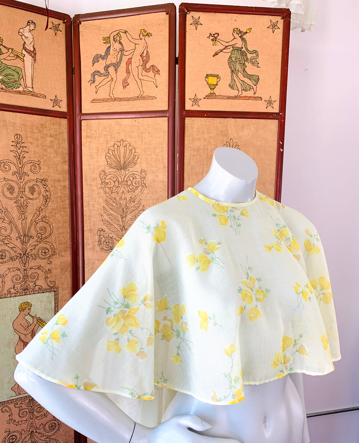 Pale Yellow 1970s Sheer Cape — vintage 1970s jacket in yellow