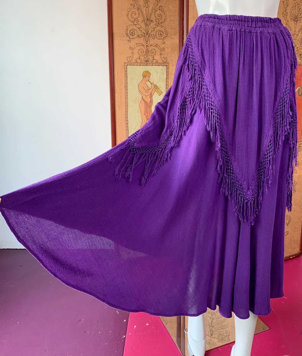 Purple Moroccan Fringe Skirt — vintage bottoms in purple