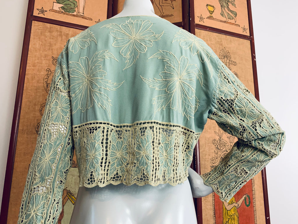 Bali Cut Out Sage Green Crop Top — vintage top in green