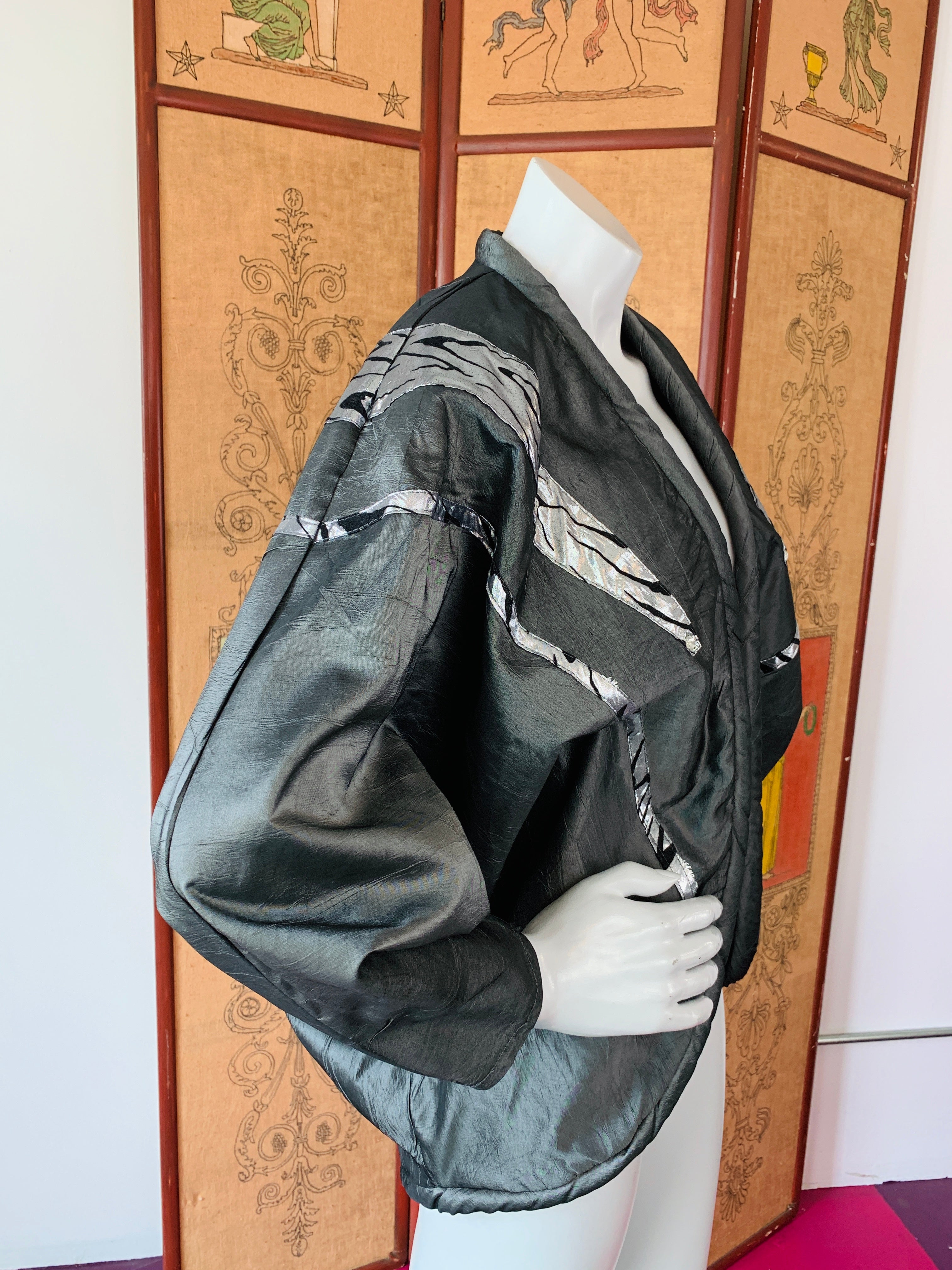 1980s Dolman Sleeve Gunmetal Silver Deadstock Jacket — vintage 1980s jacket in silver