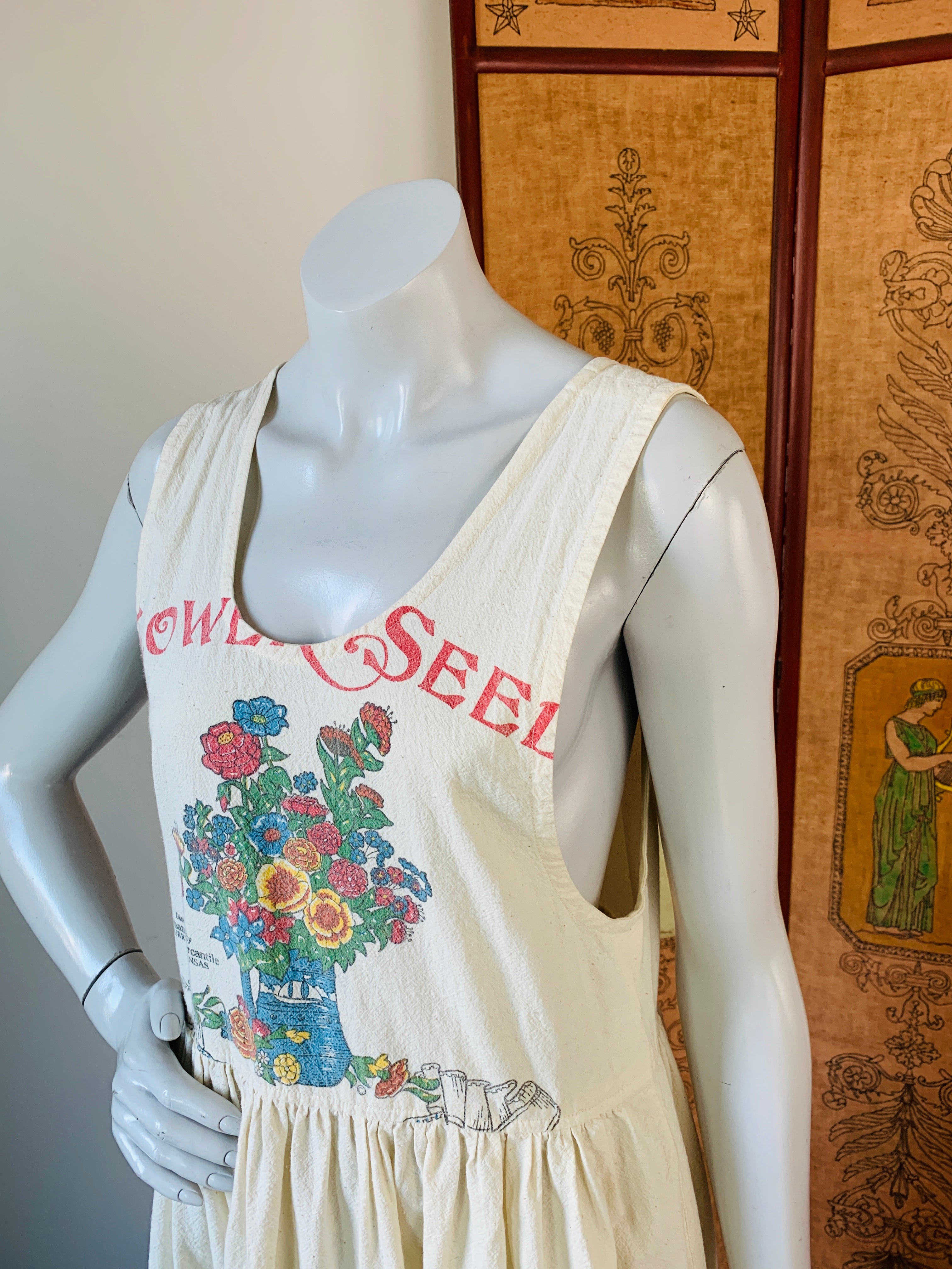 Cotton Flower Seed Sack Dress — vintage 1980s dress