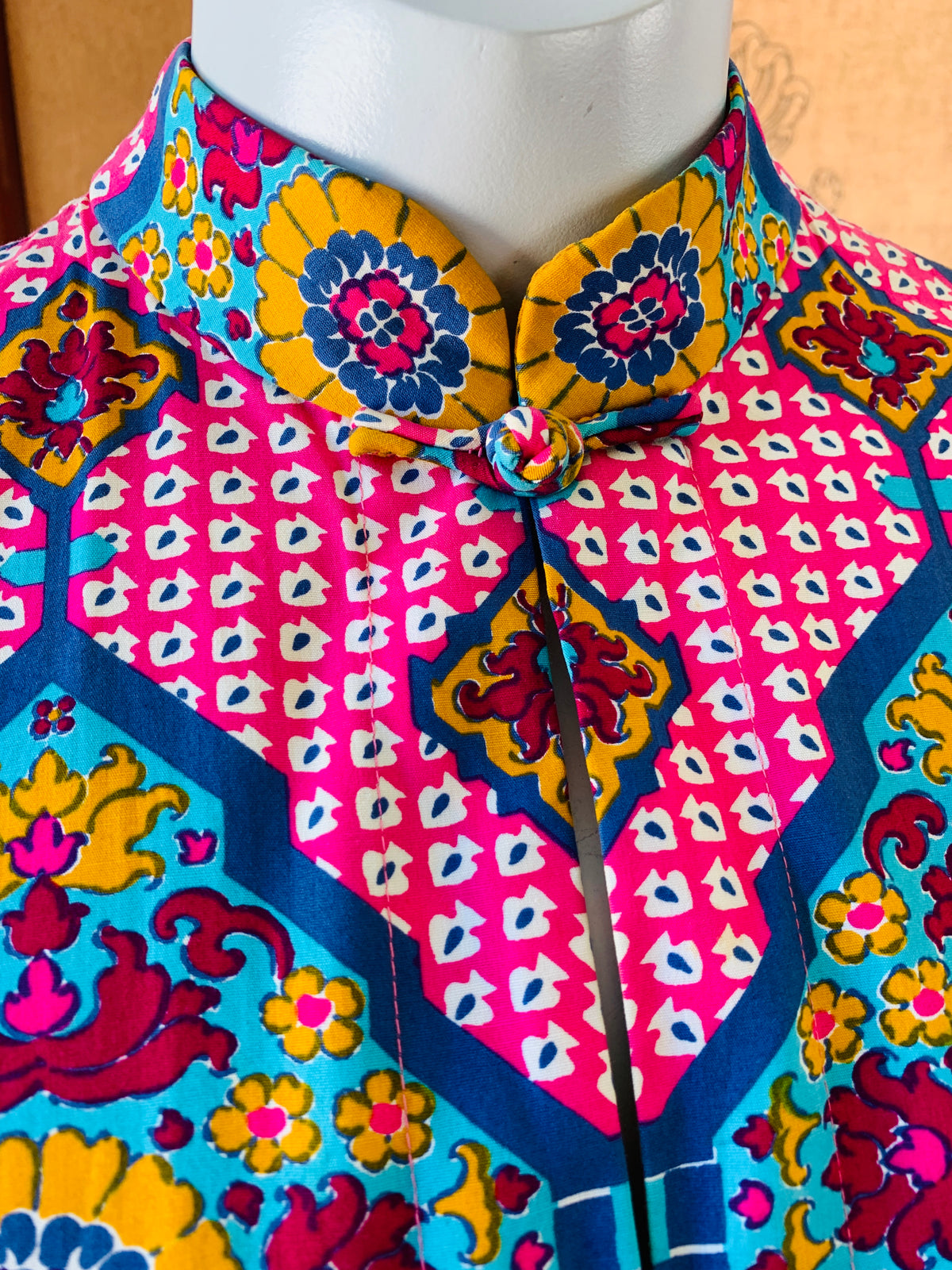 Gump's San Francisco label on this vintage Thai block print caftan.