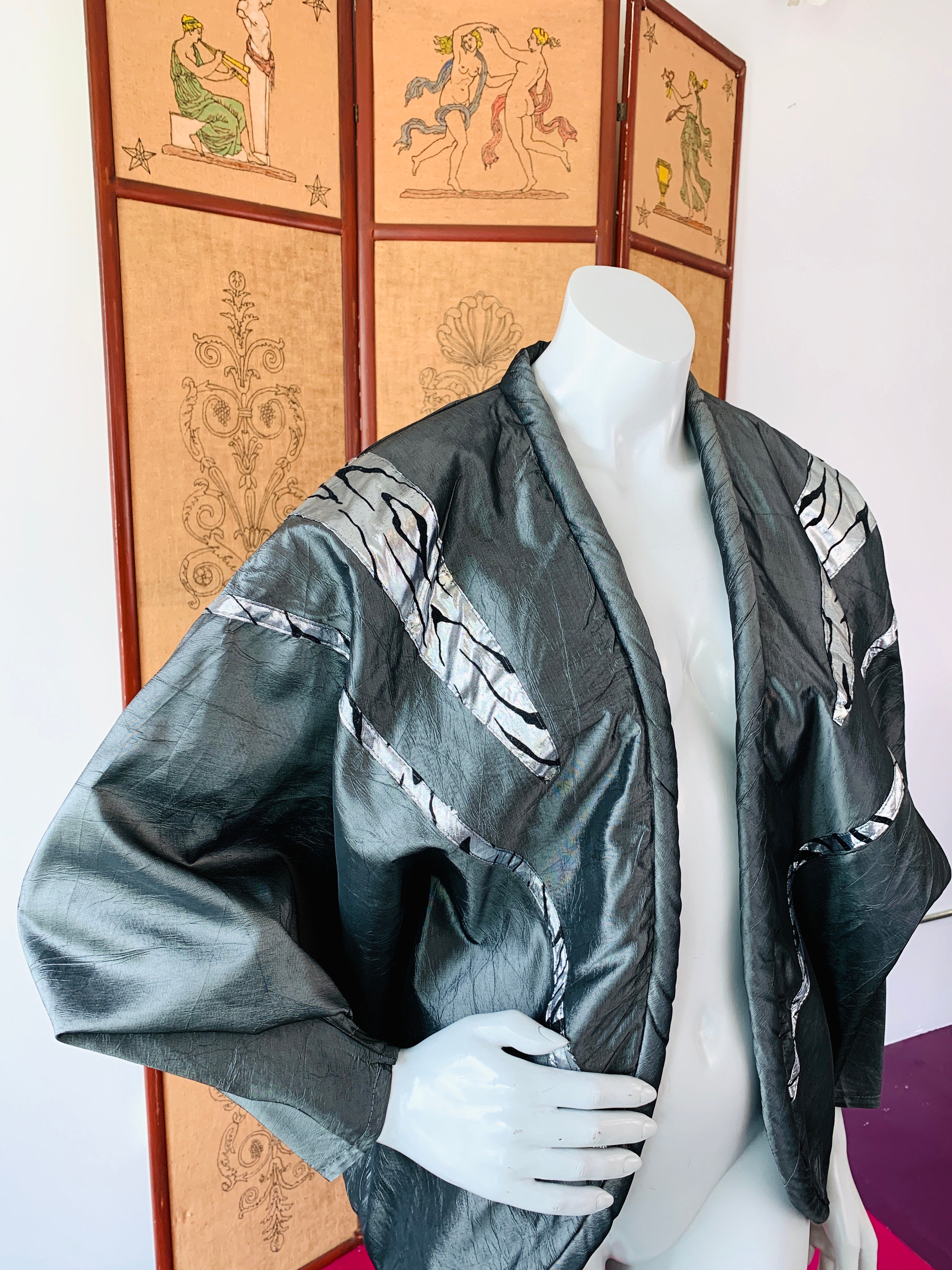 1980s Dolman Sleeve Gunmetal Silver Deadstock Jacket — vintage 1980s jacket in silver