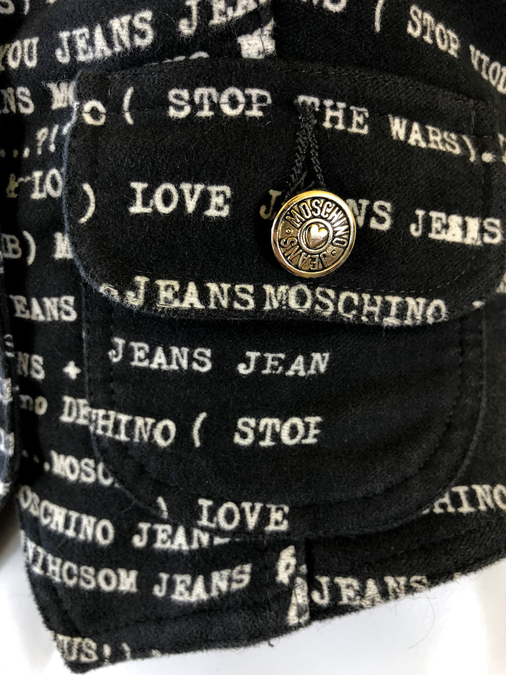 Moschino Graphic Print Vest — vintage Moschino top in black, white