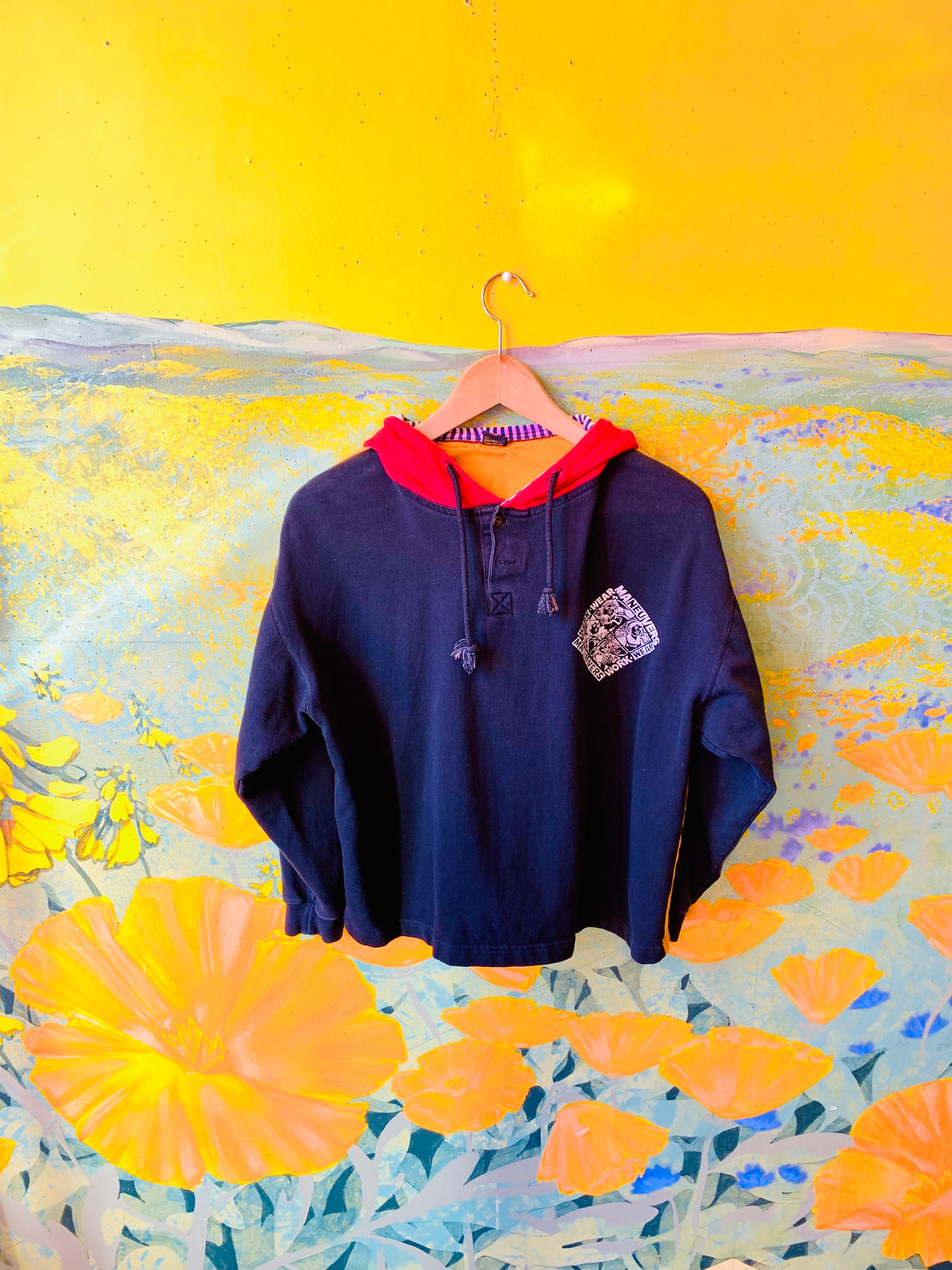 80s Black & Yellow "Work Wear" Pullover by Maneuvers, sold exclusively at Empress Vintage in Berkeley, CA.