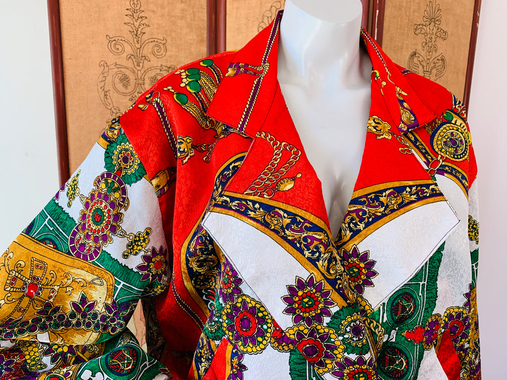 Royal Treasure Print 80s Jacket — vintage 1980s jacket in black, gold