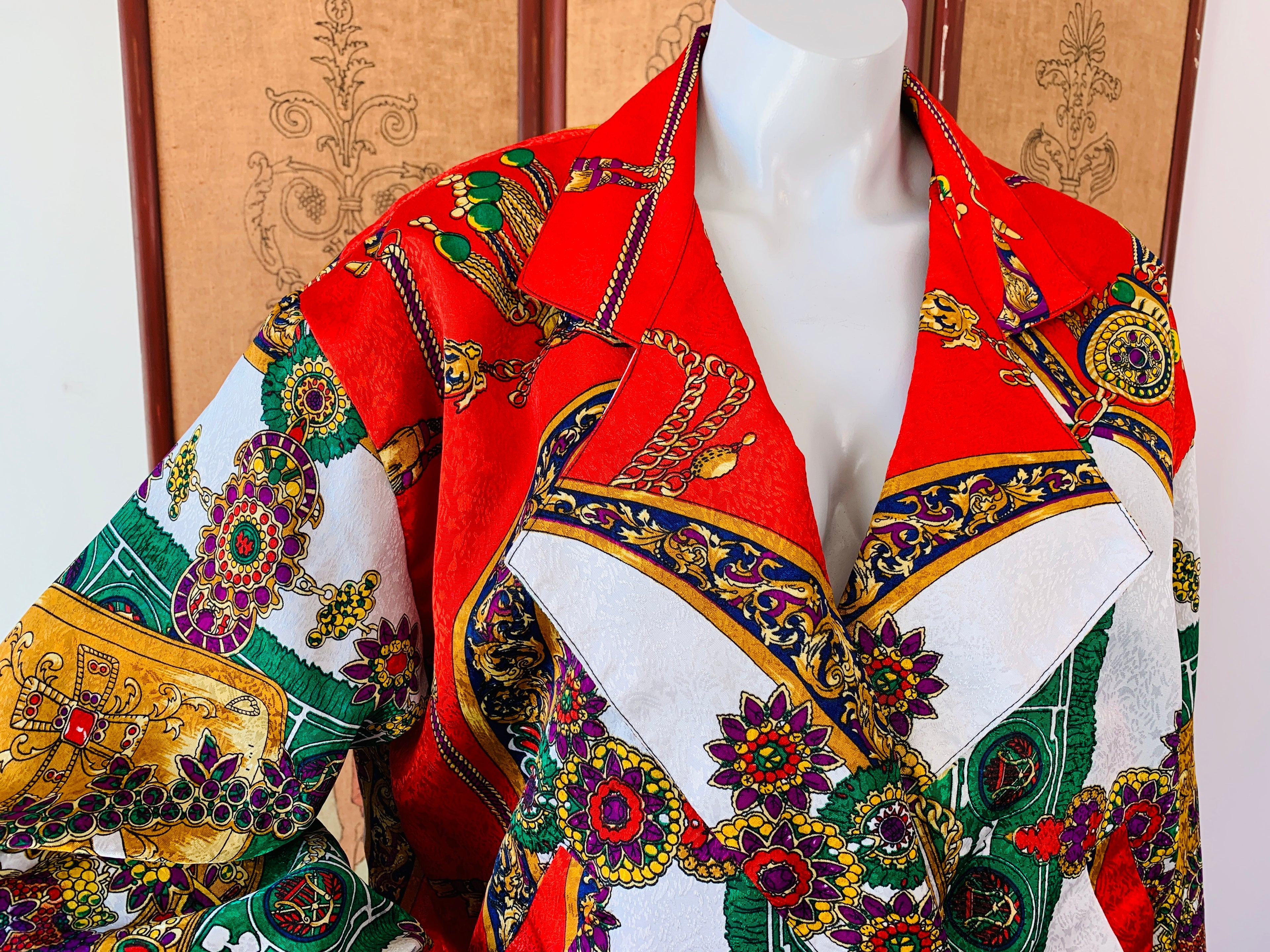 Royal Treasure Print 80s Jacket — vintage 1980s jacket in black, gold