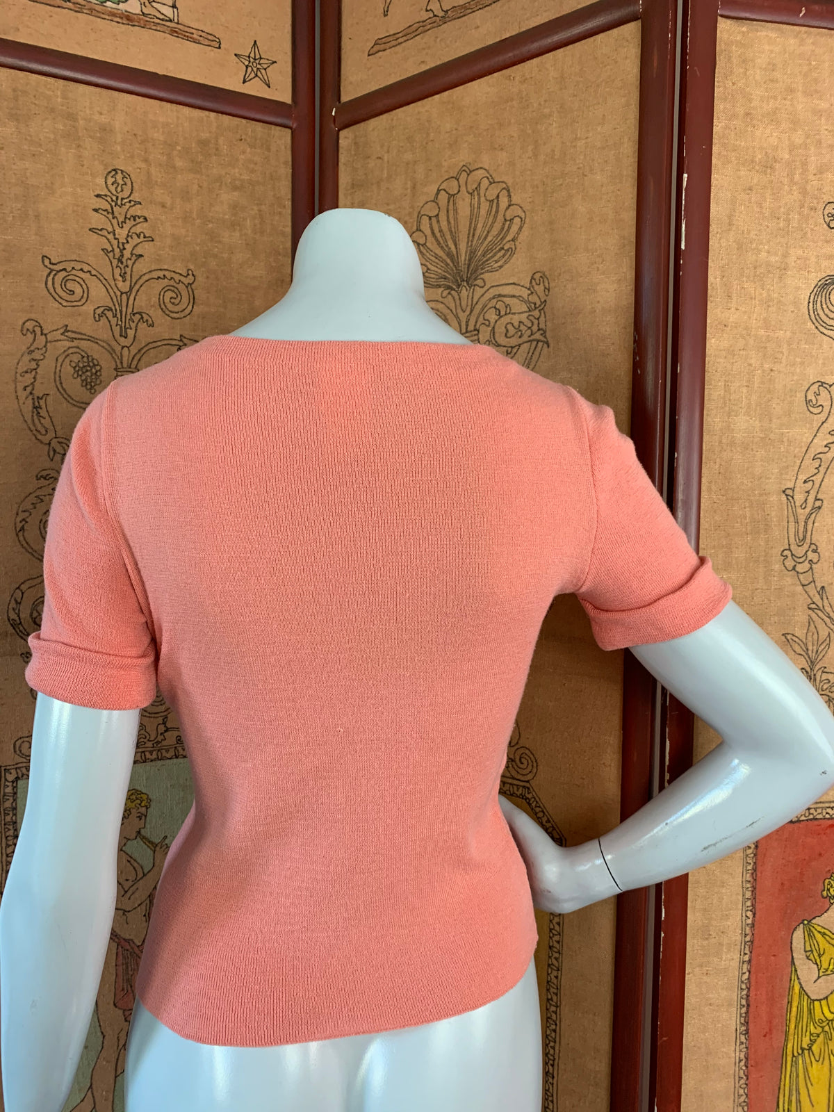 Peach 70s Folksy Knit T-Shirt — vintage 1970s top in orange