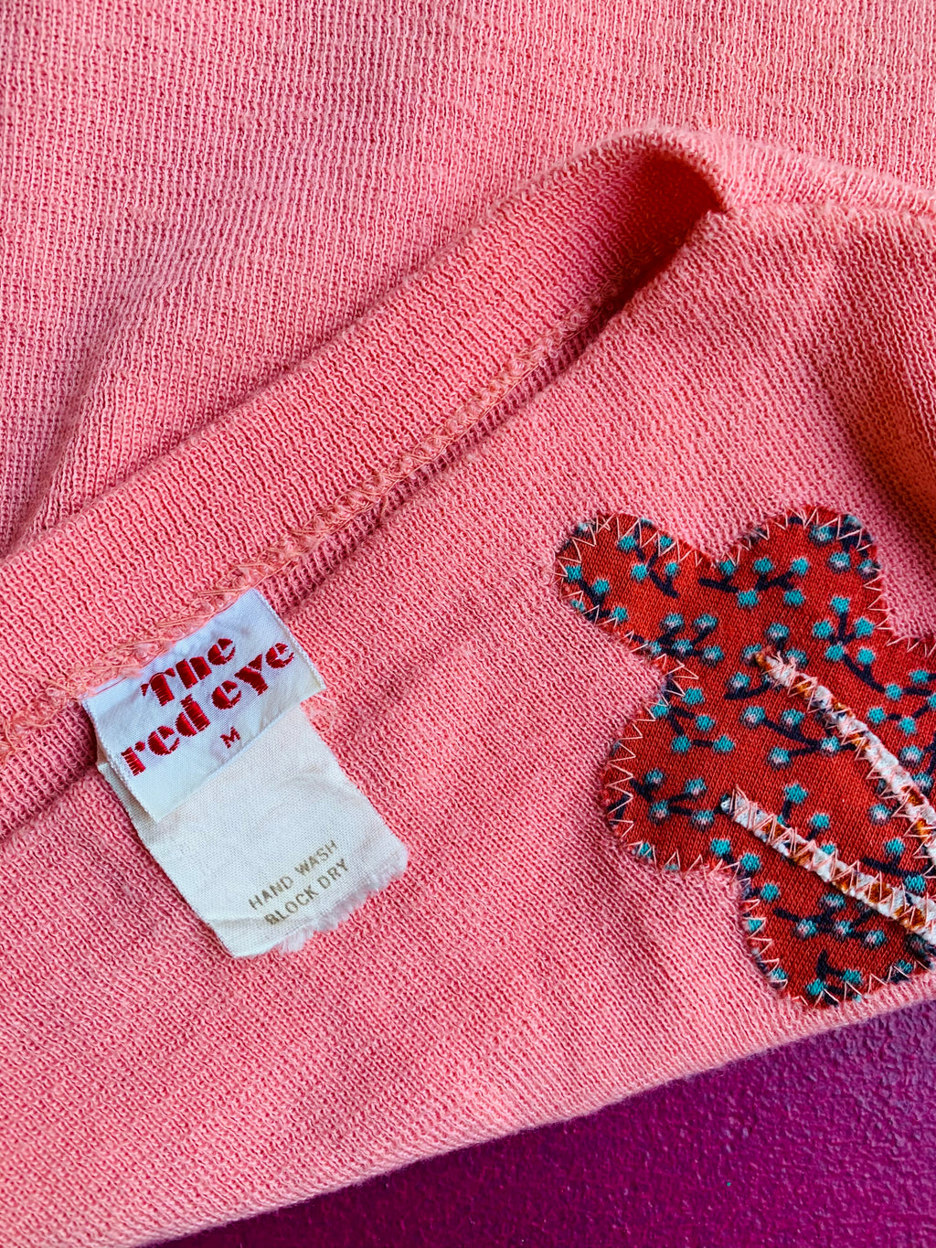 Peach 70s Folksy Knit T-Shirt — vintage 1970s top in orange