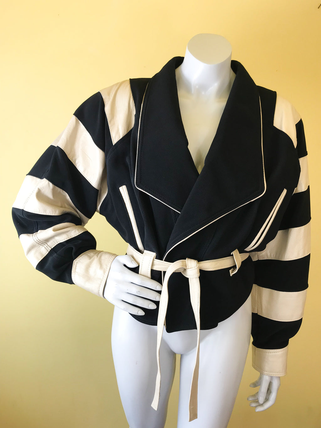 Black & White Leather Jacket — vintage Twin's jacket in black, white