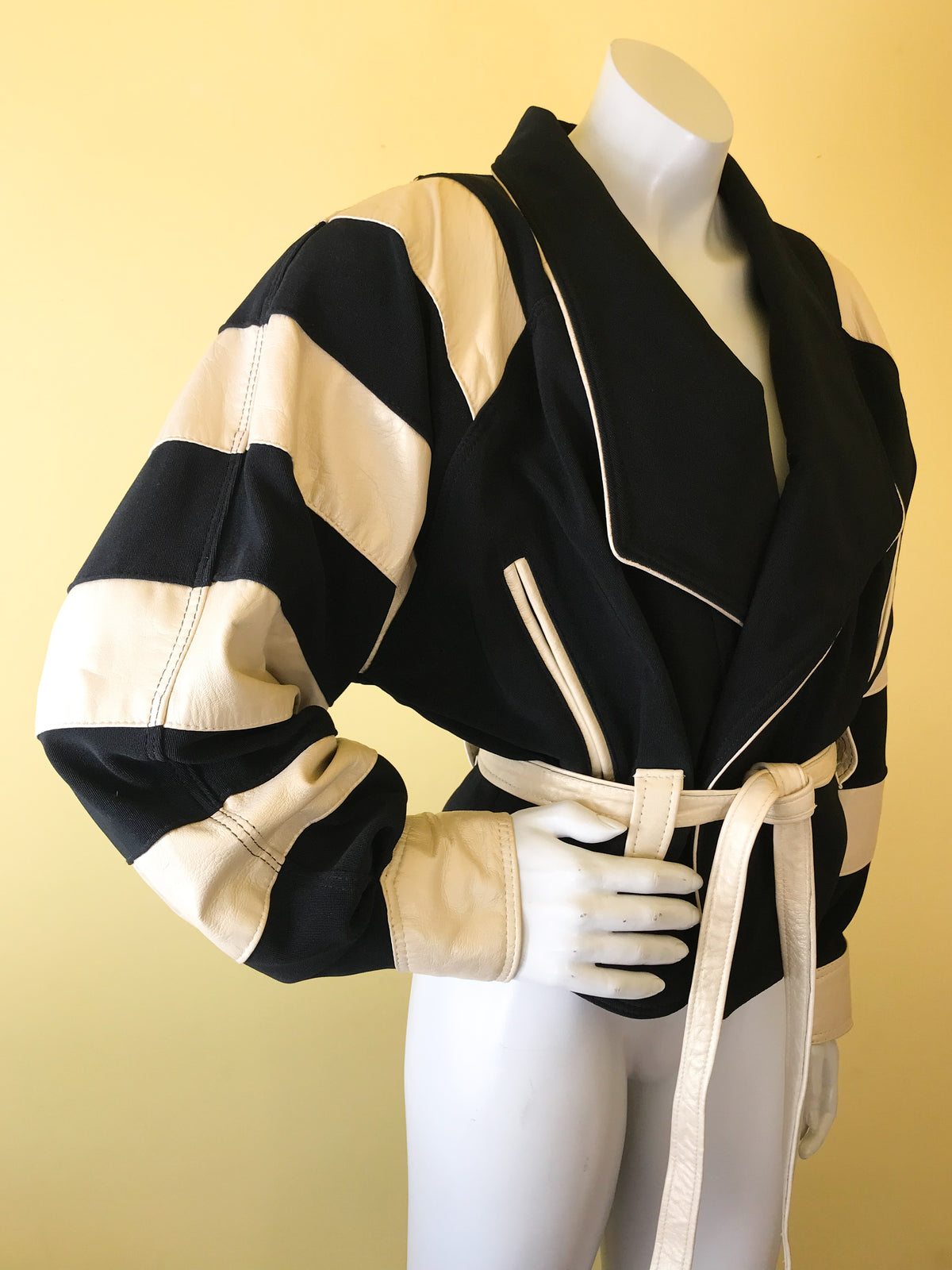Black & White Leather Jacket — vintage Twin's jacket in black, white