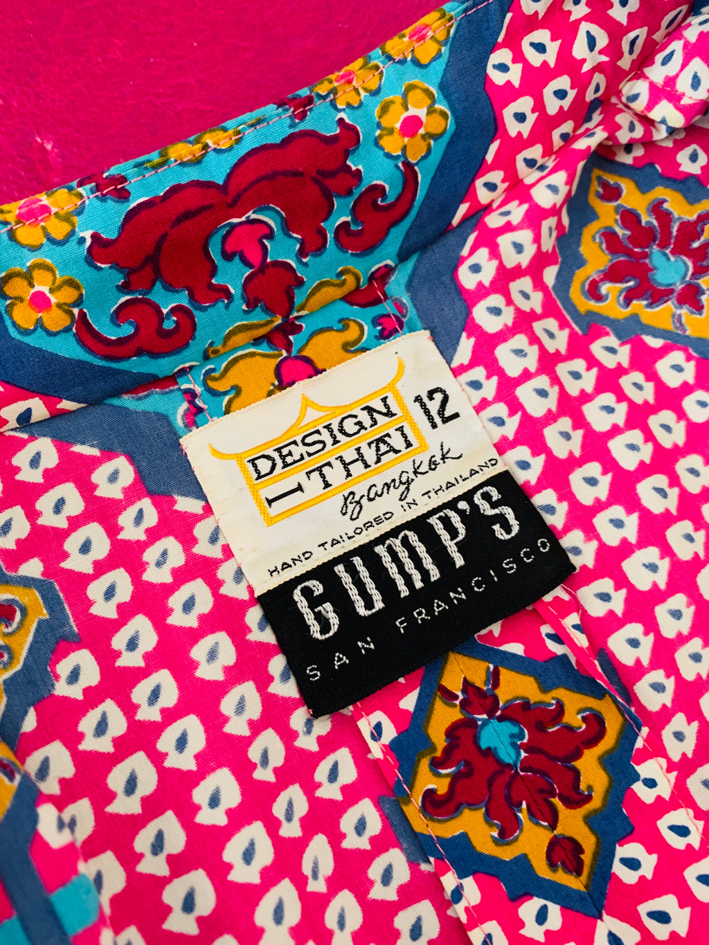 Gump's San Francisco label on this Thai block print caftan.