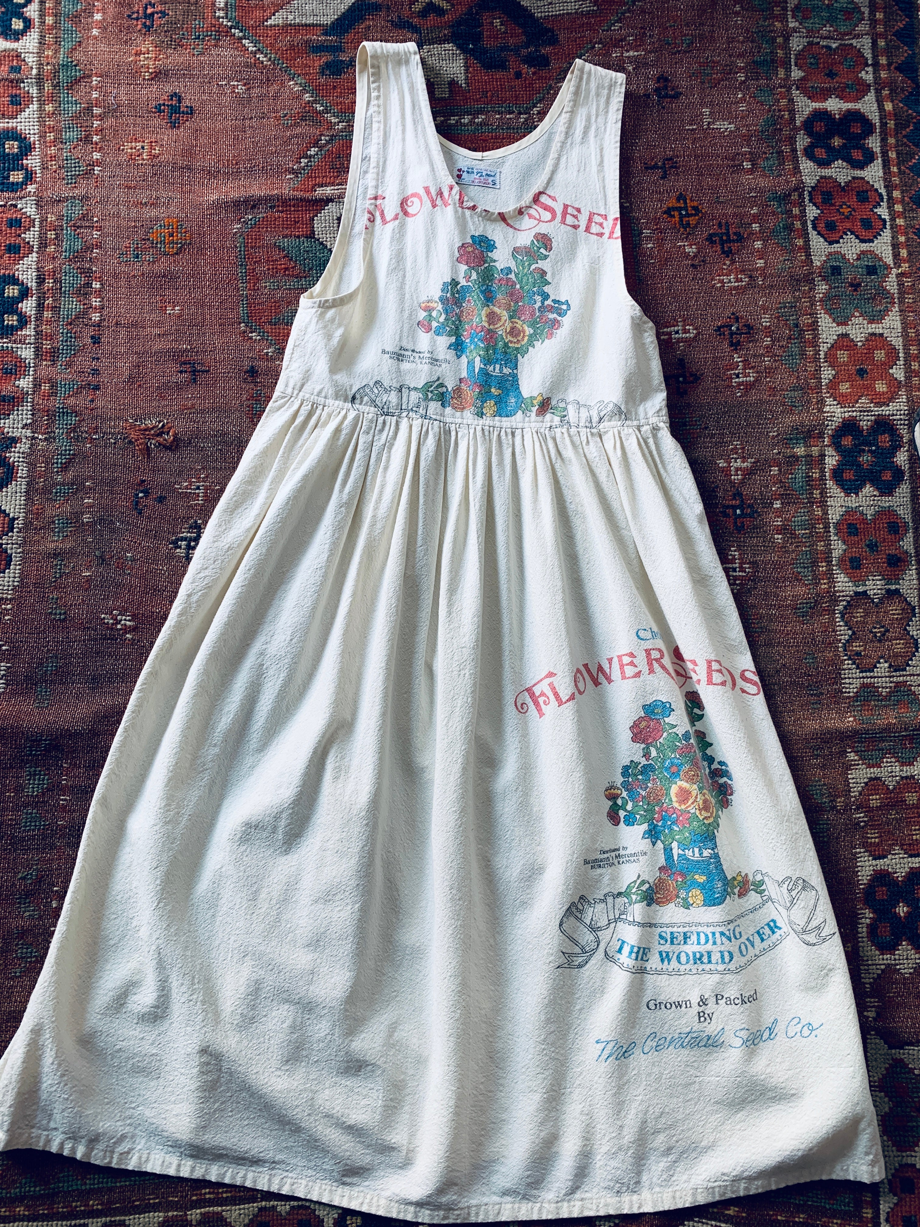 Cotton Flower Seed Sack Dress — vintage 1980s dress