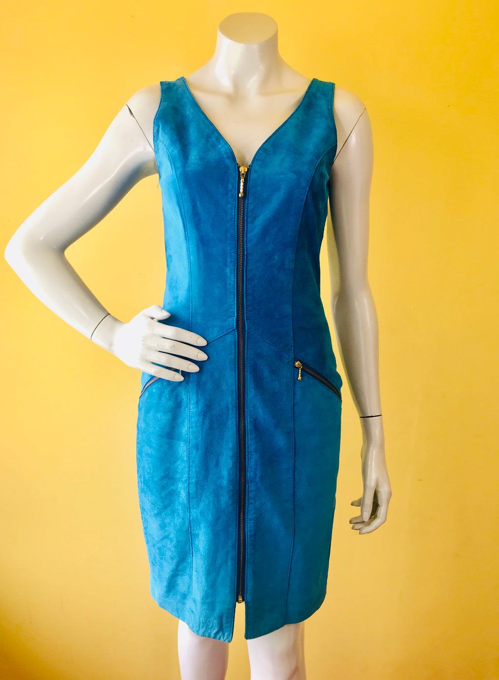 Cobalt Blue Suede Leather Dress. Sold exclusively at Empress Vintage in Berkeley, CA.