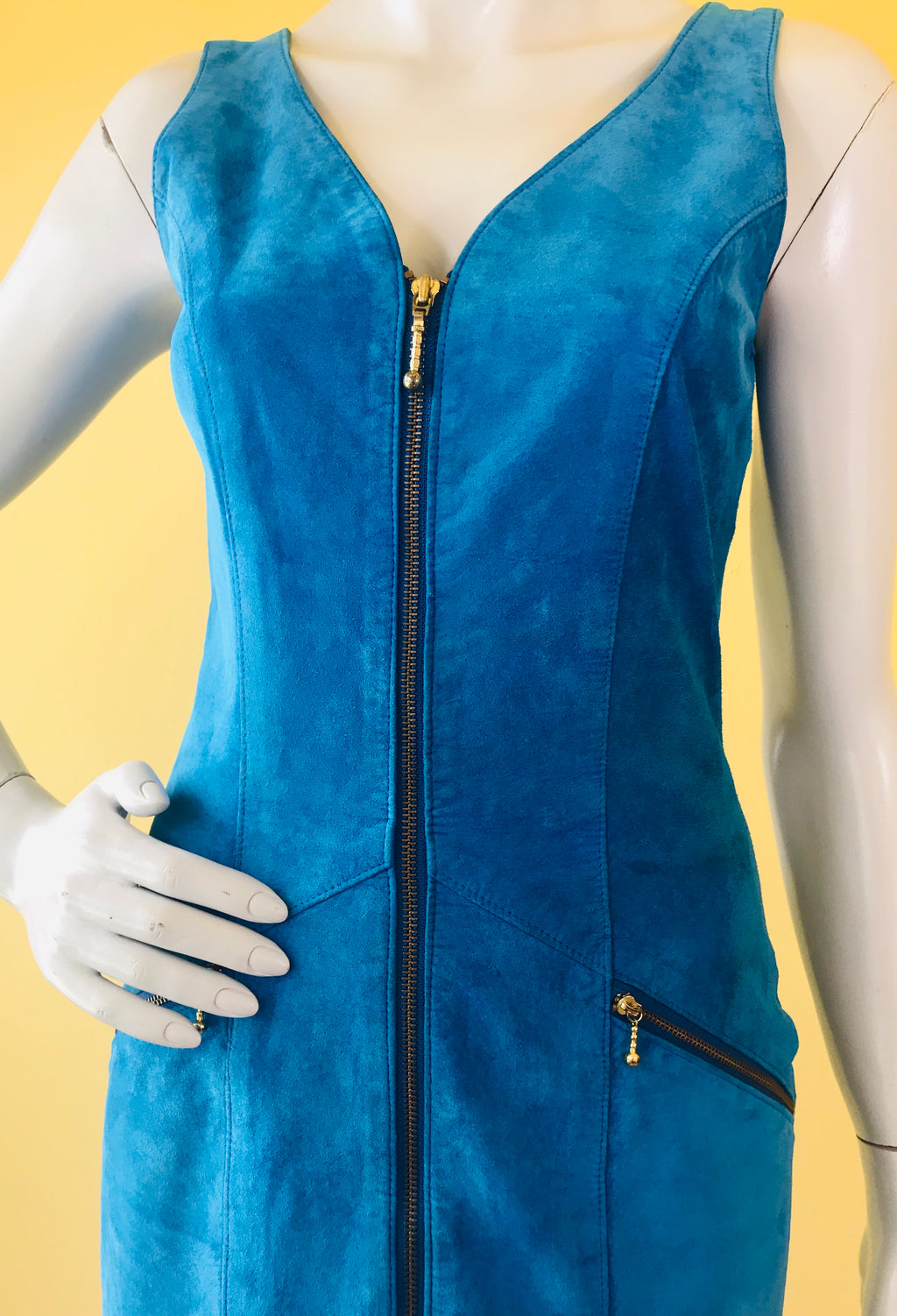 SOLD* Cobalt Blue Suede Leather Dress — vintage dress in blue