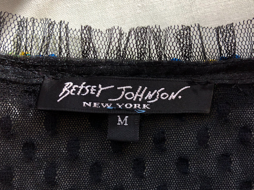 Mesh Lace Betsey Johnson Scoop Neck Blouse — vintage 1990s Betsey Johnson top in black, blue