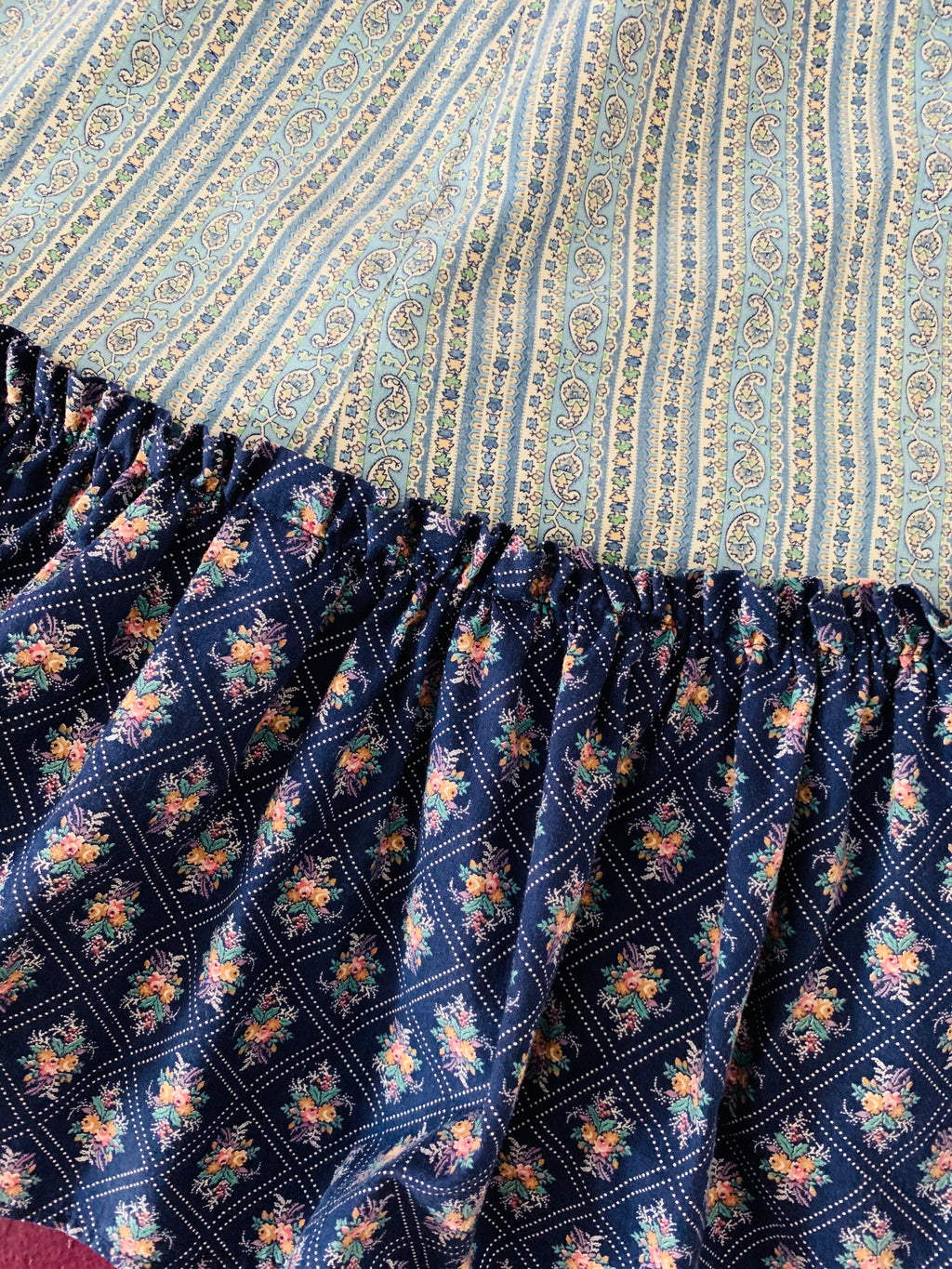 Blue Floral 1970s xs Handmade Pintuck Prairie Dress — vintage 1970s dress in blue