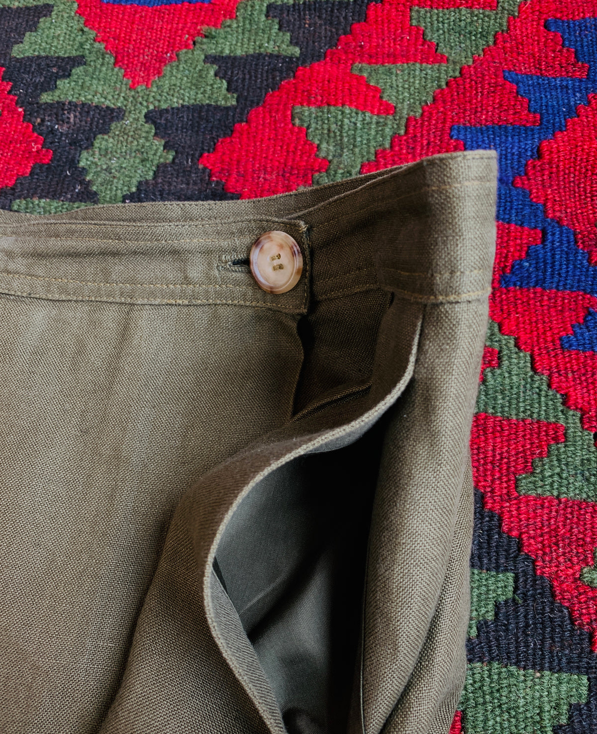 Yves Saint Laurent Rive Gauche Olive Linen Skirt with Pockets — vintage 1990s Yves Saint Laurent bottoms in green