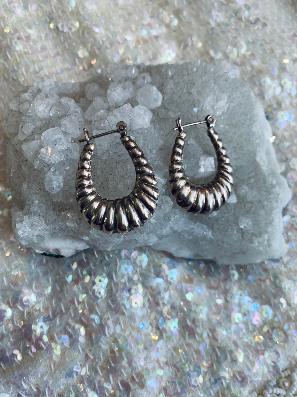 Sterling Silver Ridged Hoop Earrings — vintage jewellery in silver