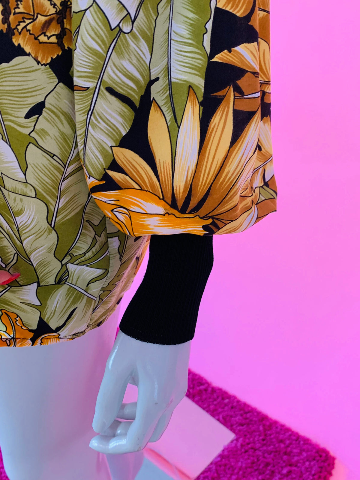 Ferragamo Silk Jungle Print Long Sleeve Blouse/Tunic — vintage Ferragamo caftan in yellow, green
