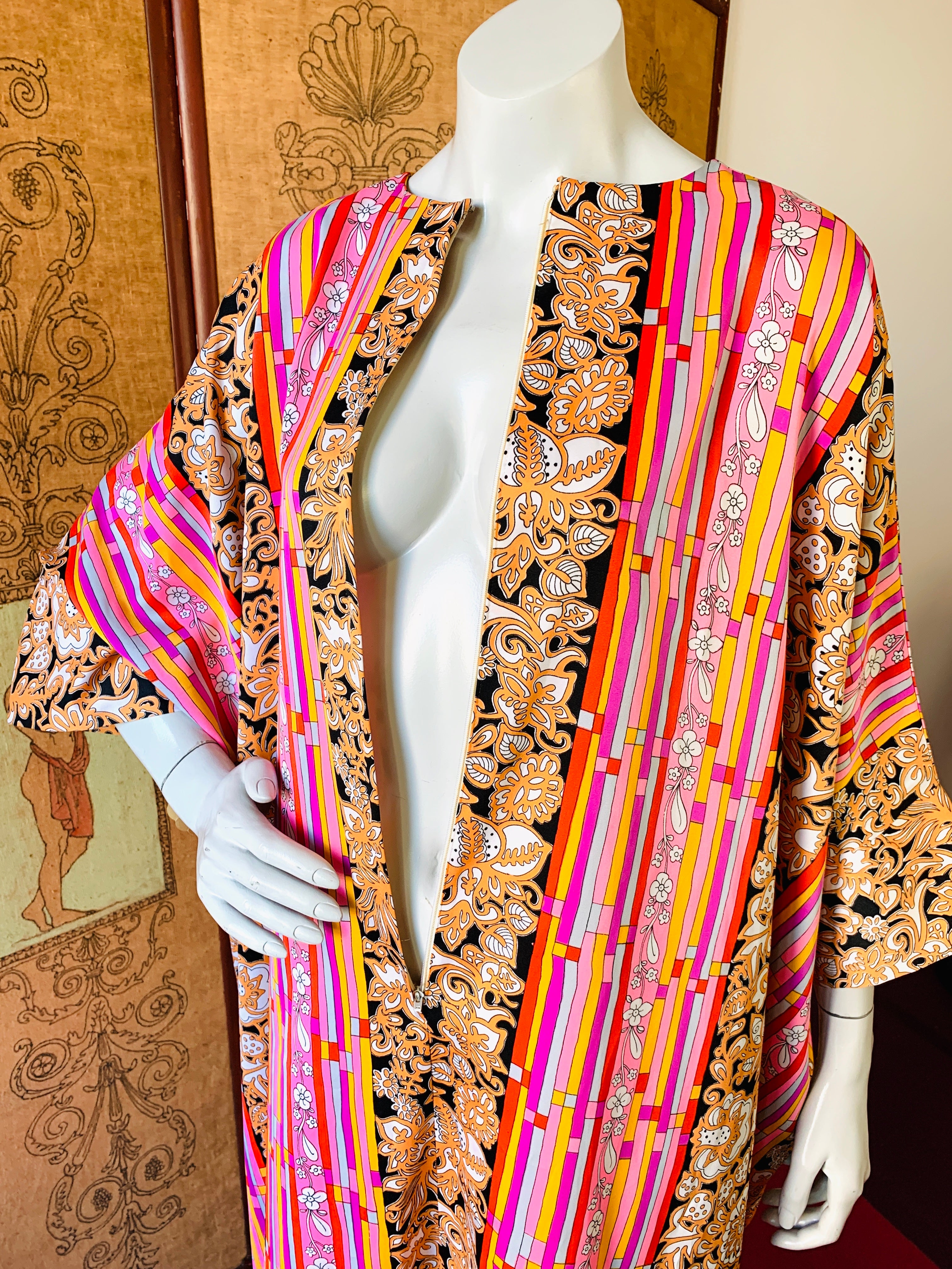 Pink Floral & Striped Deadstock 1970s Caftan — vintage 1970s caftan in pink