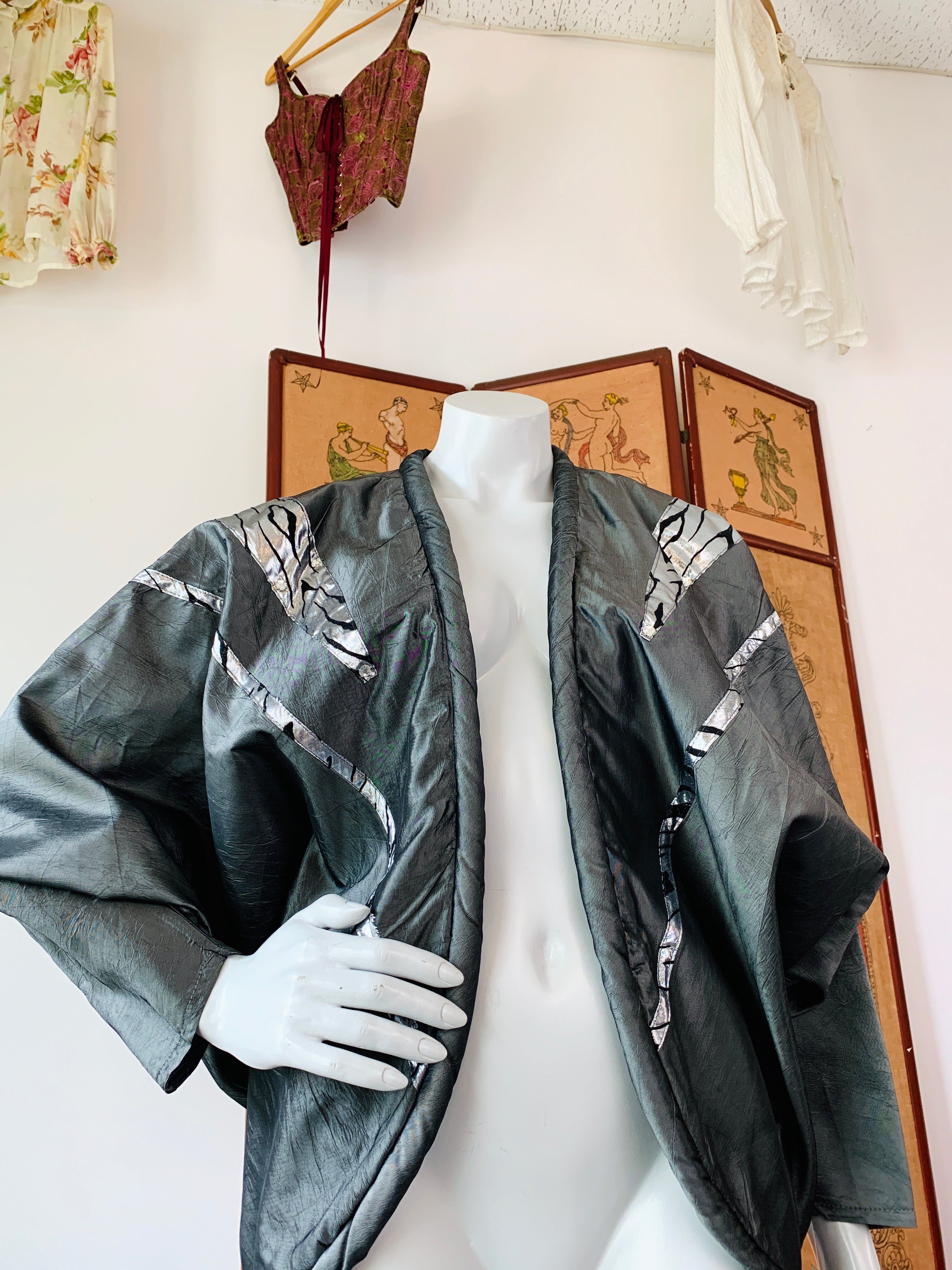 1980s Dolman Sleeve Gunmetal Silver Deadstock Jacket — vintage 1980s jacket in silver